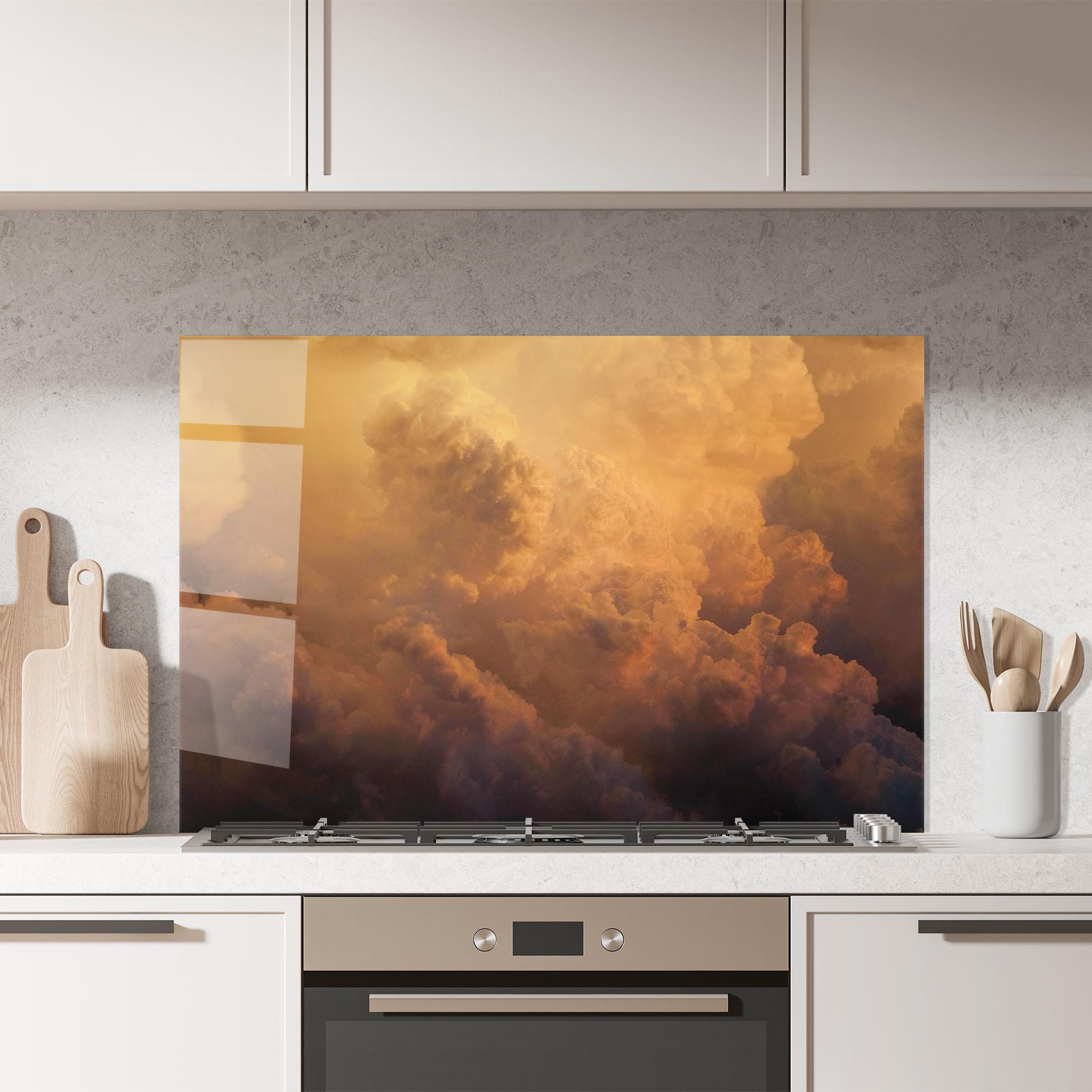 Küchenrückwand Glas Brown Orange Clouds mockup 7