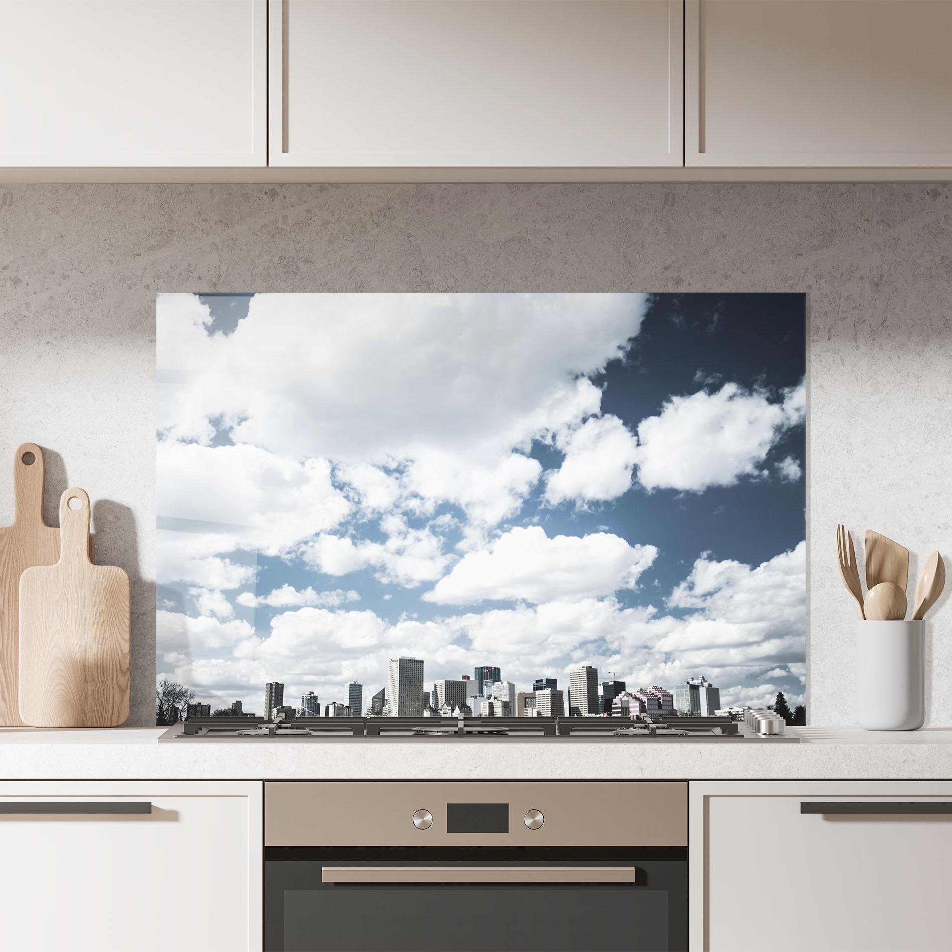 Küchenrückwand Glas Clouds Over City mockup 7
