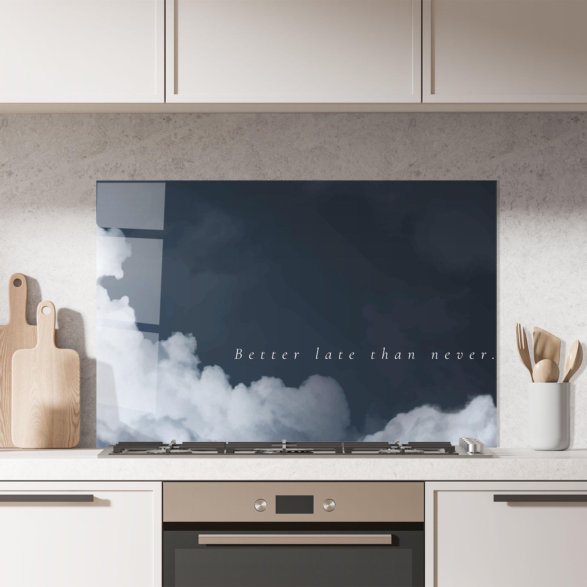 Küchenrückwand Glas Clouds Text Black mockup 7