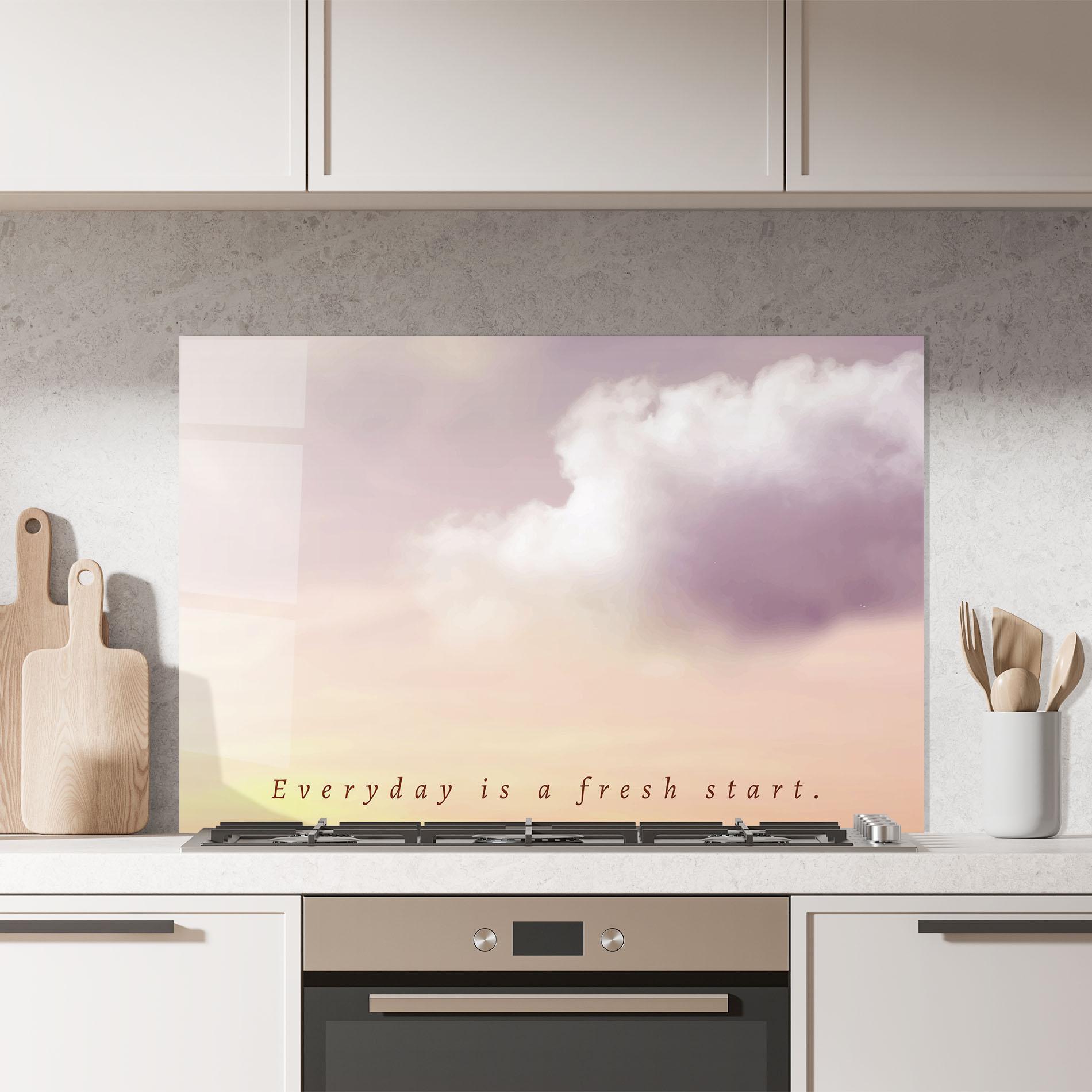 Küchenrückwand Glas Clouds Text Cream mockup 7