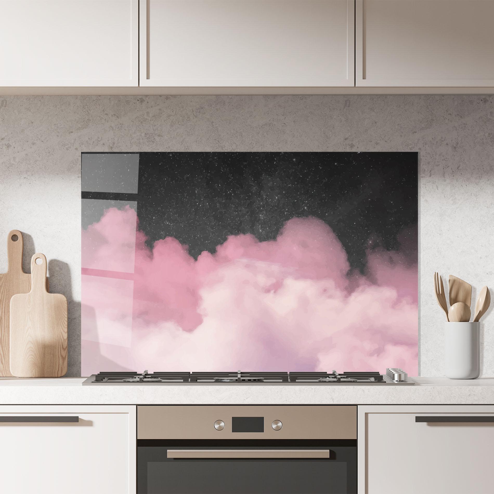 Küchenrückwand Glas Clouds Watercolor Purple mockup 7