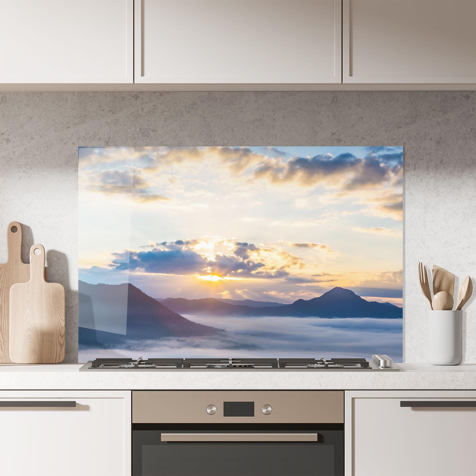 Küchenrückwand Glas Fantastic Clouds mockup 7