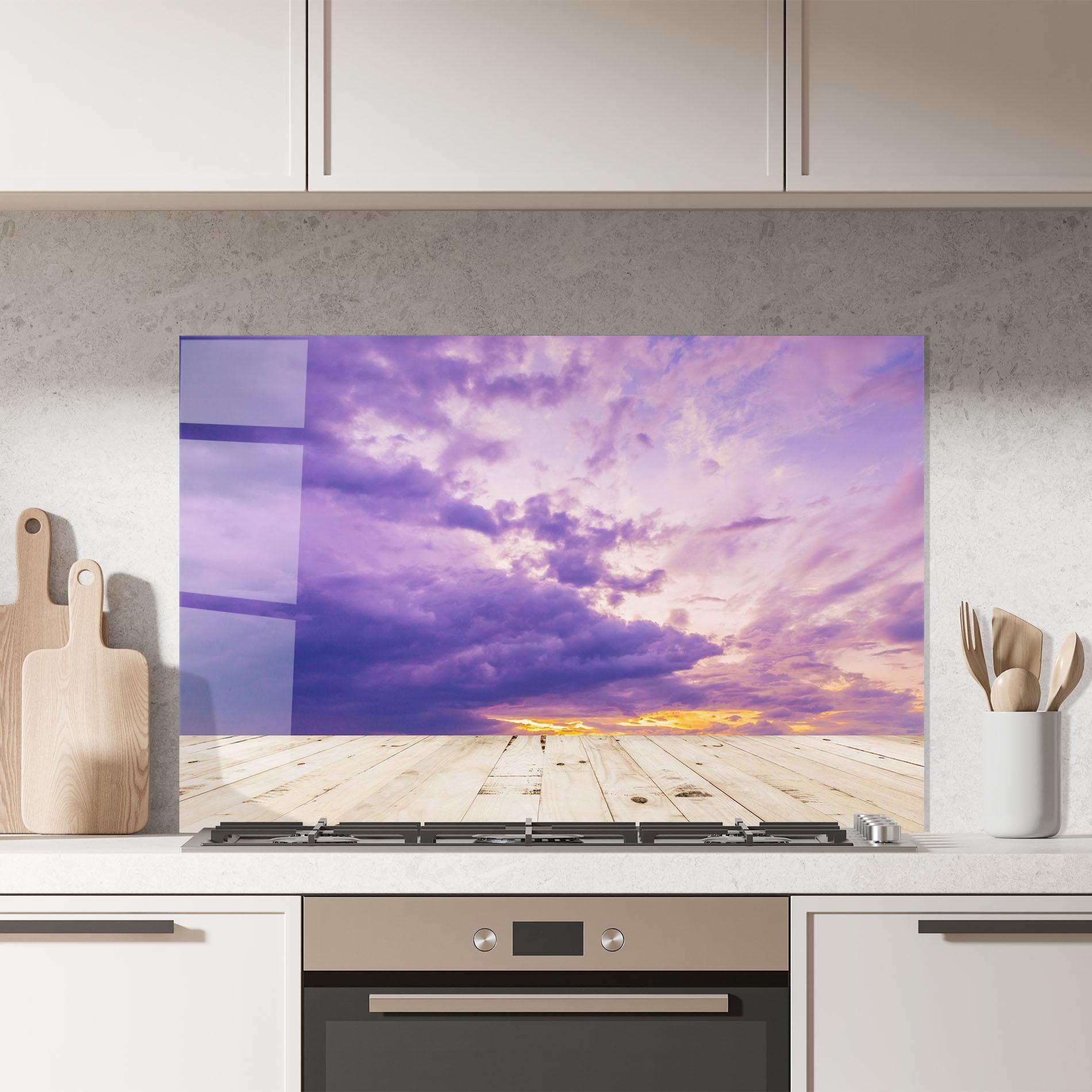 Küchenrückwand Glas Wood Table Clouds mockup 7