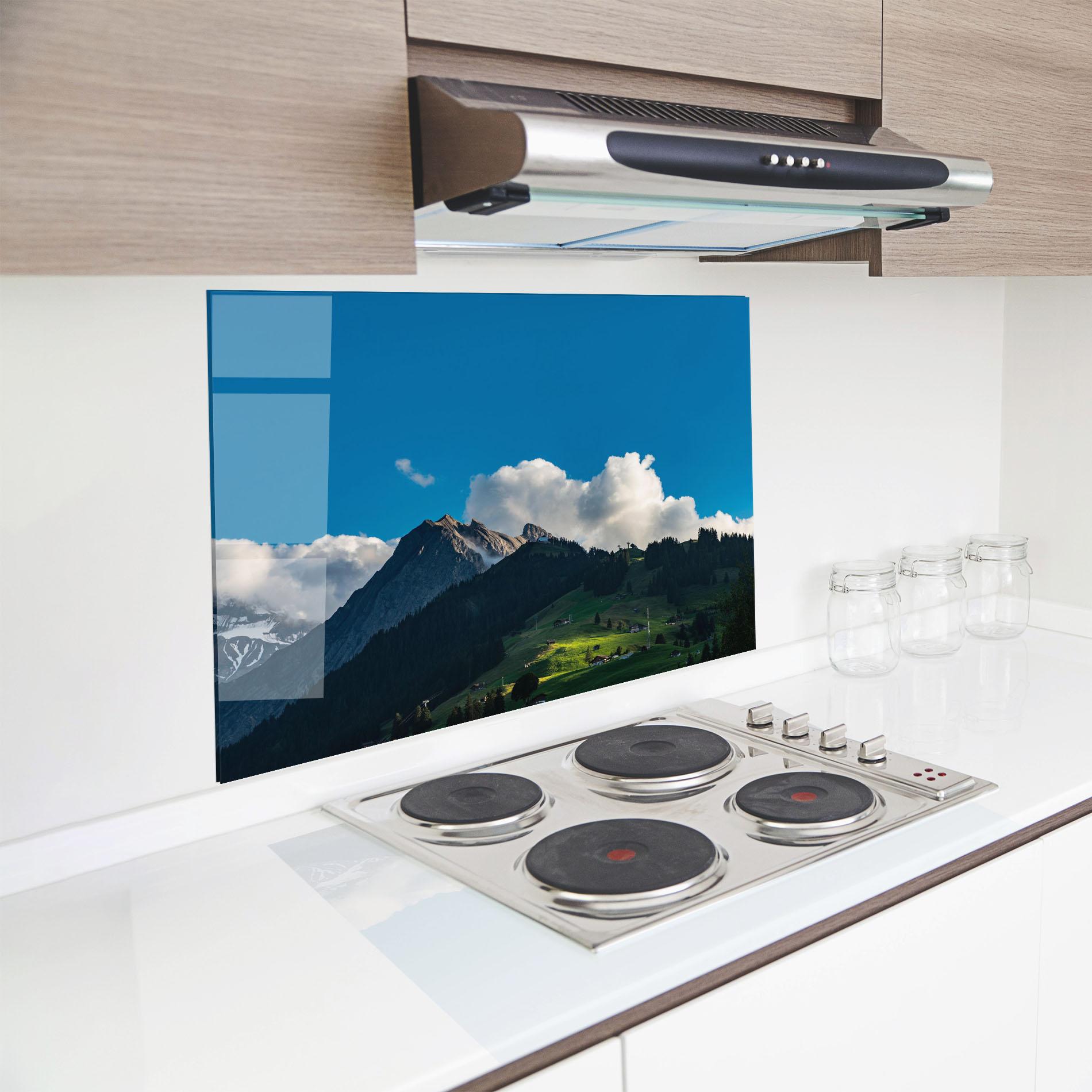 Küchenrückwand Glas Beautiful Mountain Cloud View mockup 8