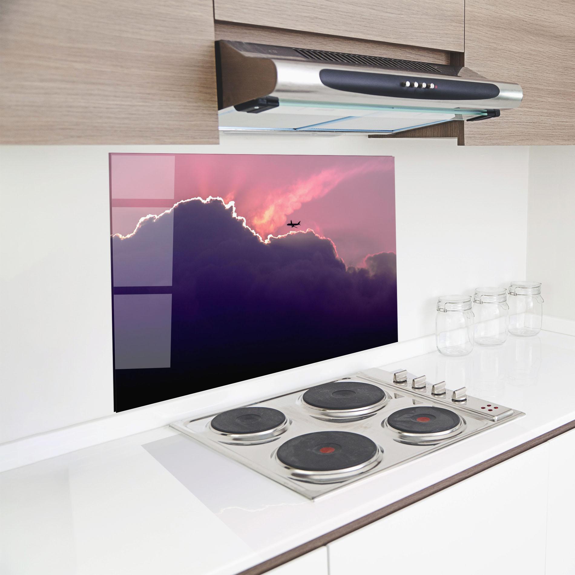 Küchenrückwand Glas Big Purple Cloud mockup 8