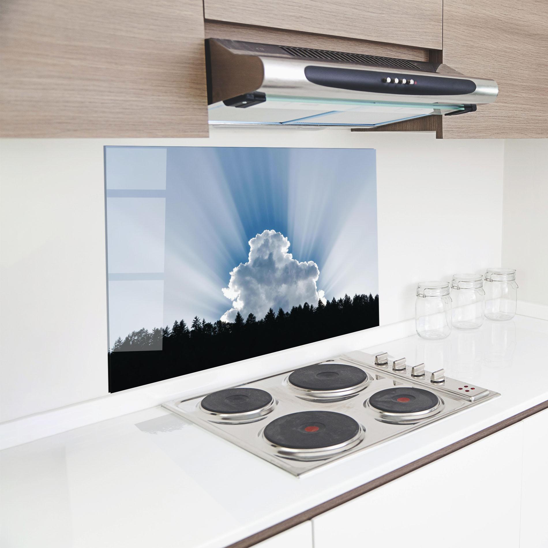 Küchenrückwand Glas Big White Cloud Light mockup 8