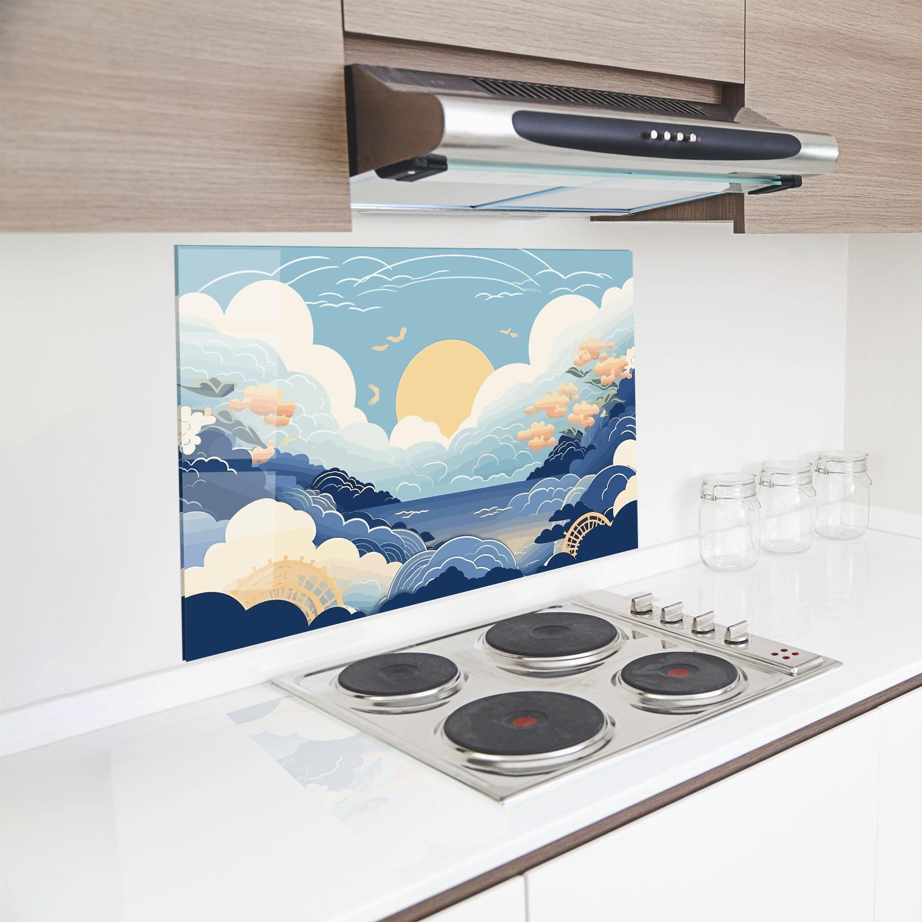 Küchenrückwand Glas Big White Clouds mockup 8