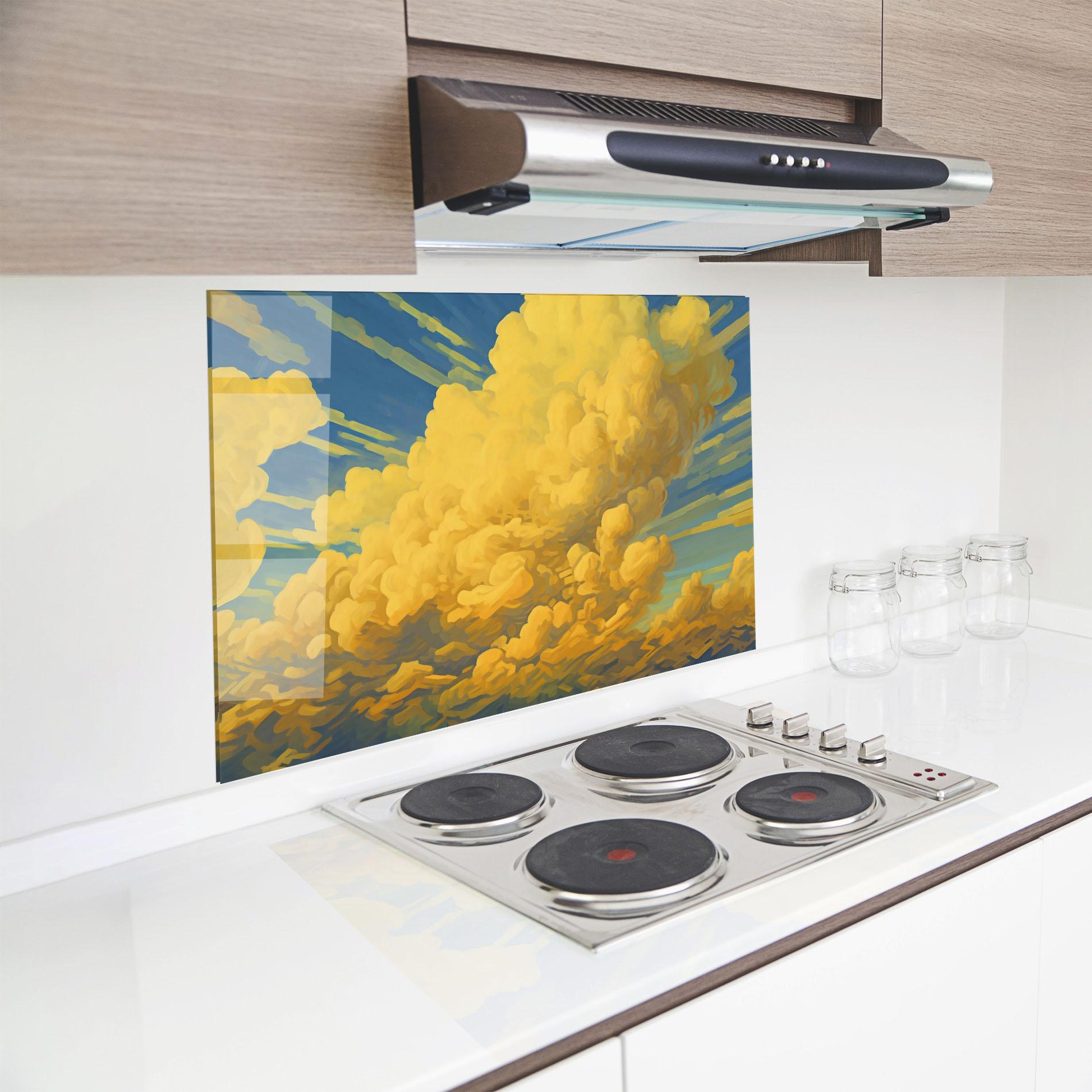 Küchenrückwand Glas Big Yellow Cloud Art mockup 8