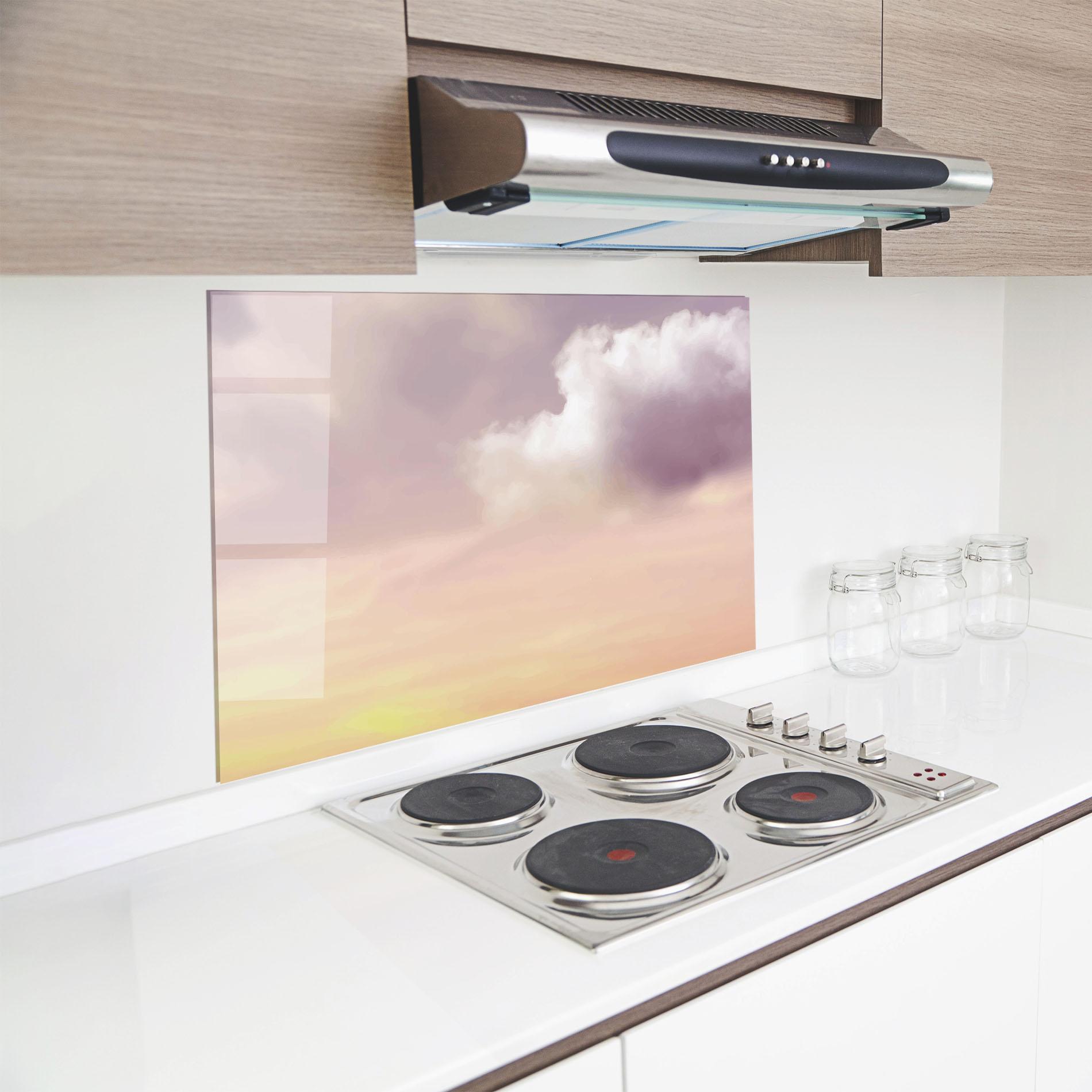 Küchenrückwand Glas Clouds Watercolor Cream mockup 8