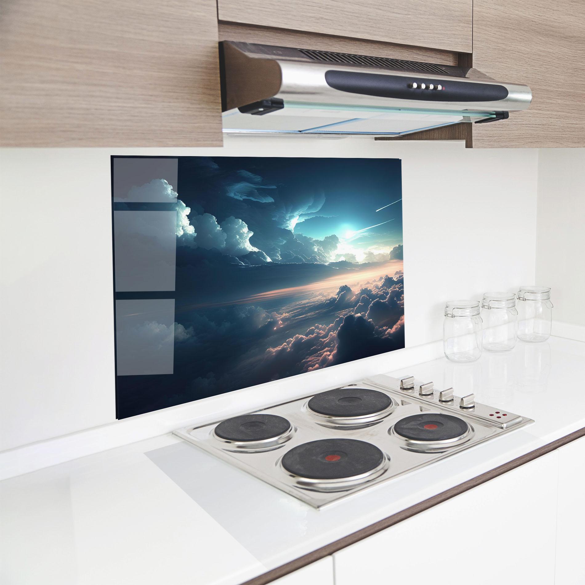 Küchenrückwand Glas Dark Clouds mockup 8