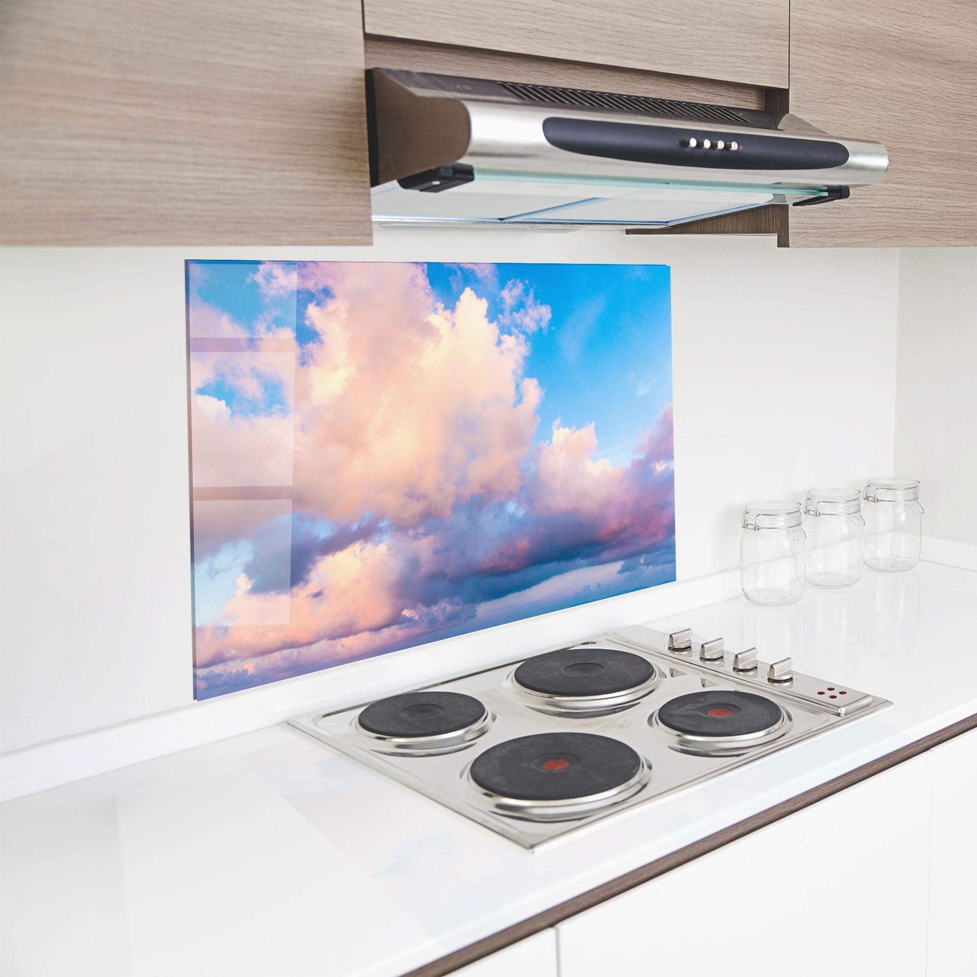 Küchenrückwand Glas Dreamy Pink Clouds mockup 8