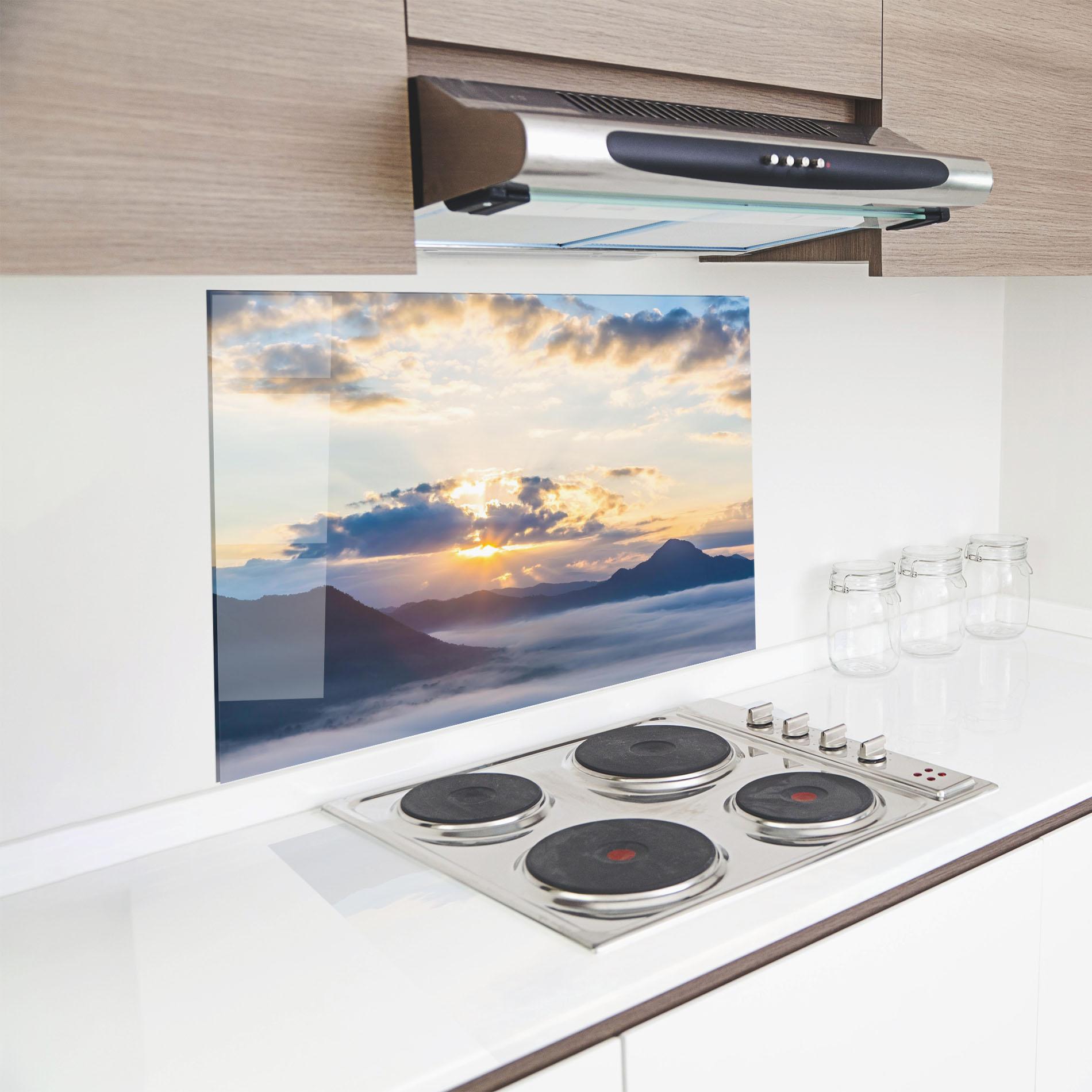 Küchenrückwand Glas Fantastic Clouds mockup 8