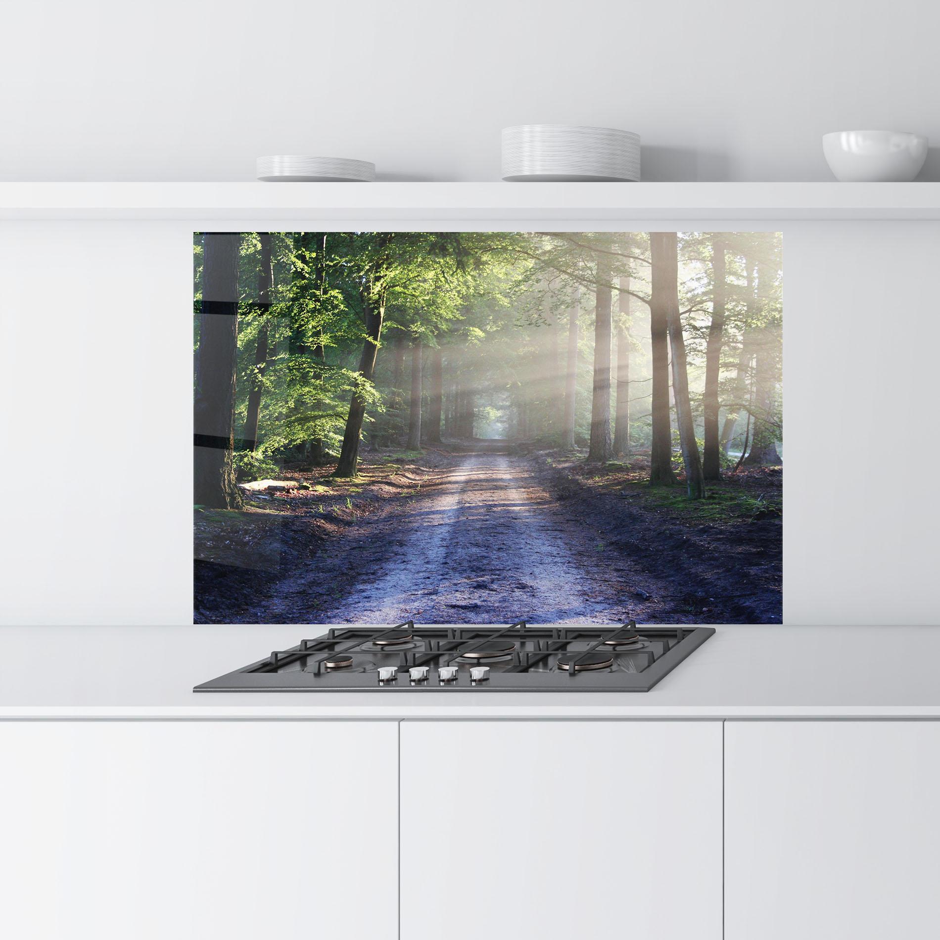 Küchenrückwand Glas Forest Road mockup 9