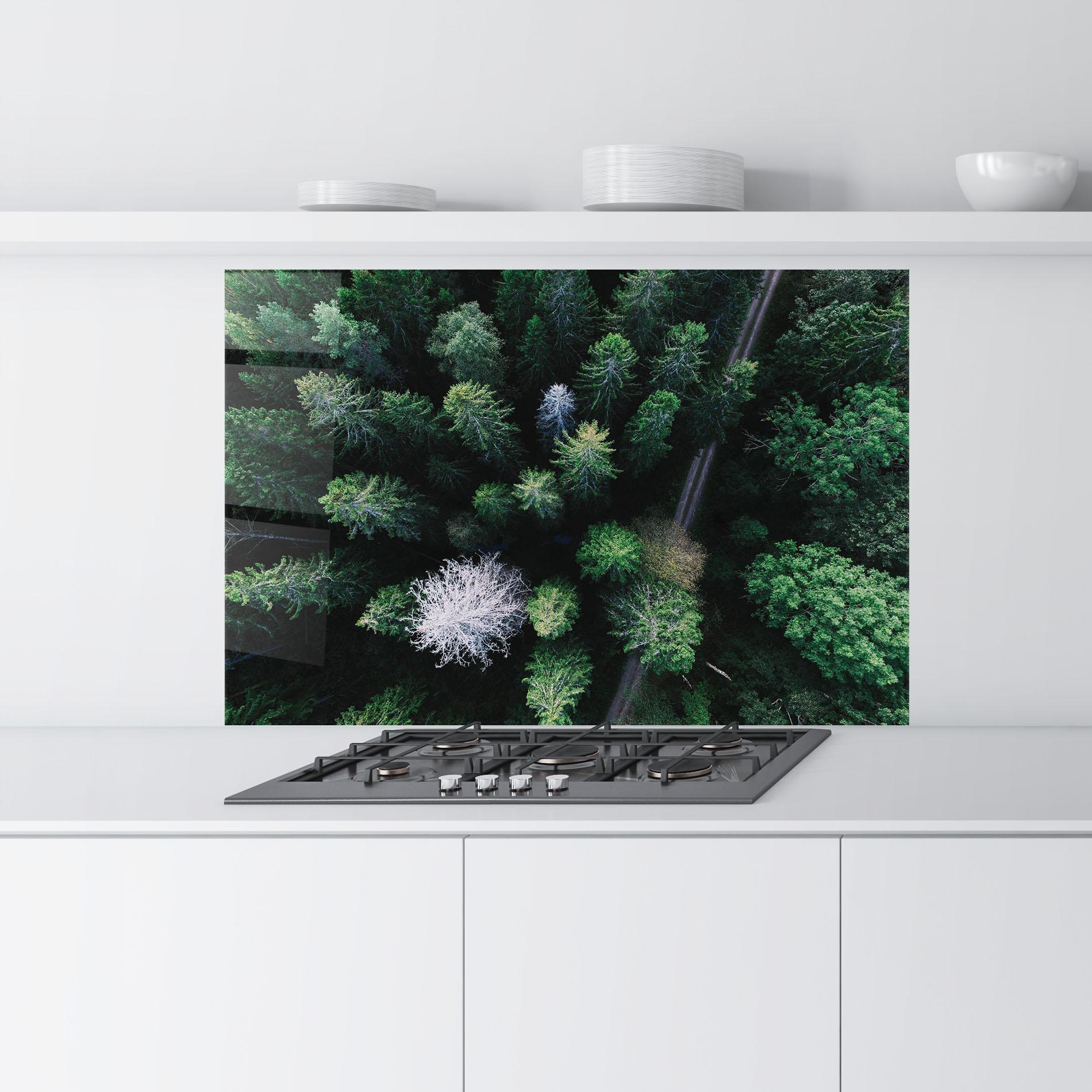 Küchenrückwand Glas Green Trees Road mockup 9