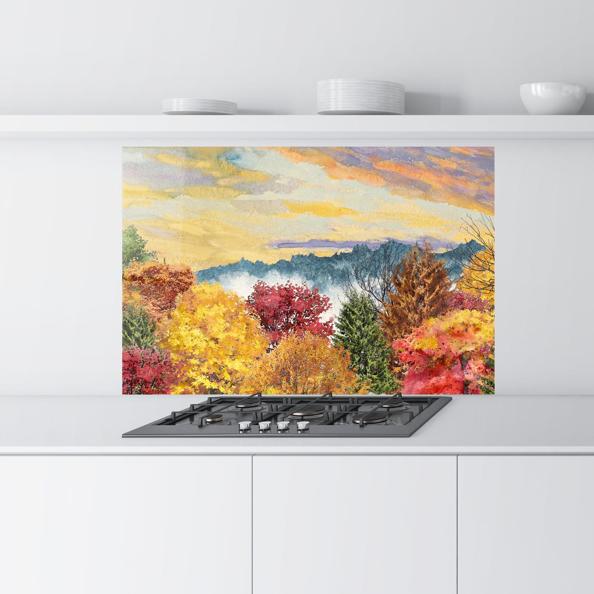 Küchenrückwand Glas Mix Color Trees mockup 9