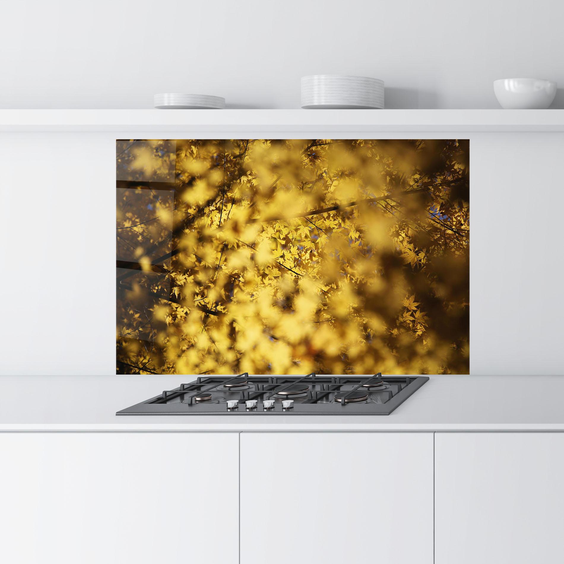 Küchenrückwand Glas Yellow Leaf Forest mockup 9
