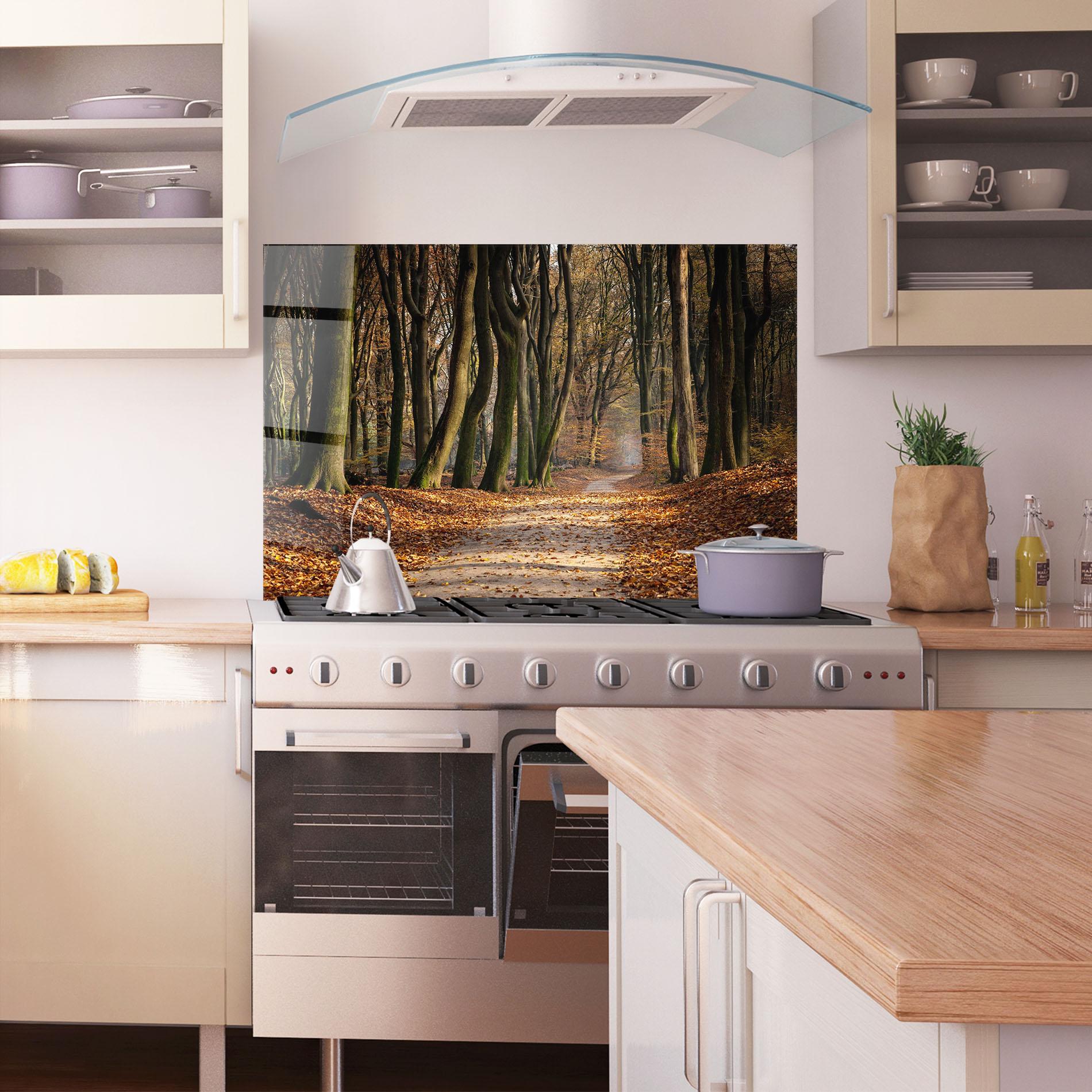 Küchenrückwand Glas Autumn Path Forest mockup 1