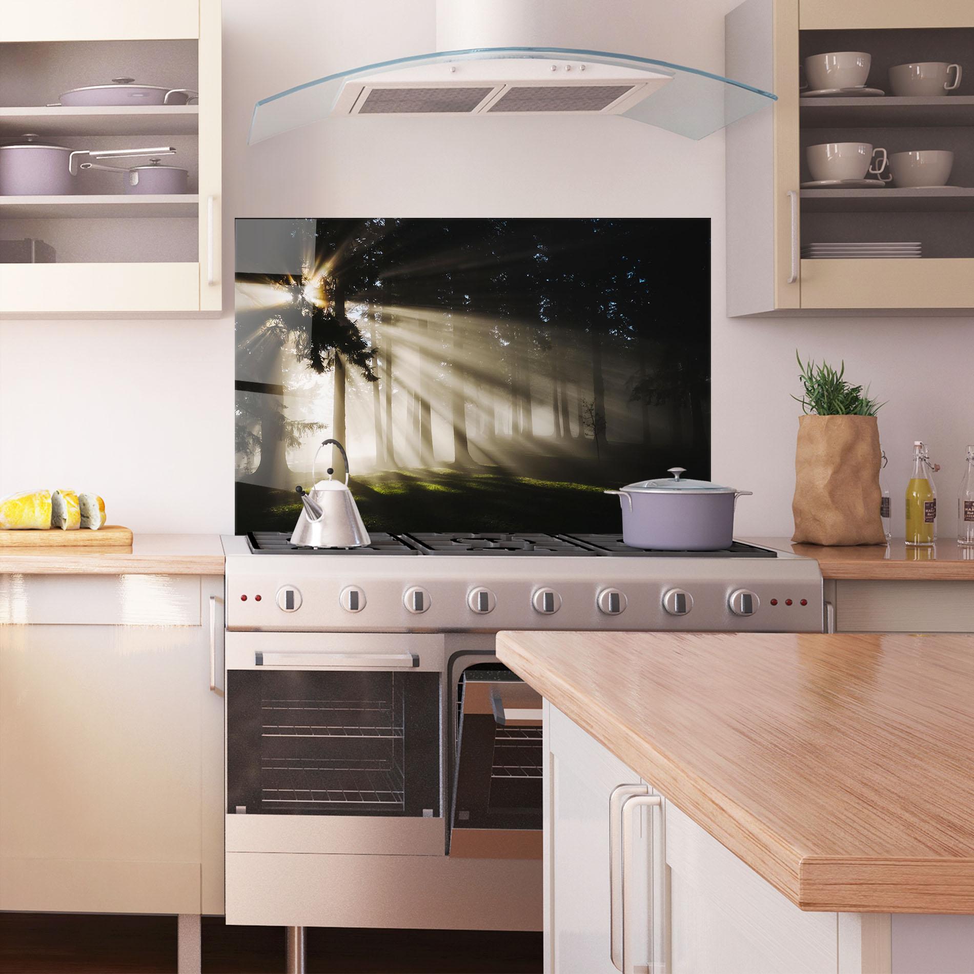 Küchenrückwand Glas Forest Foggy Daylight mockup 1