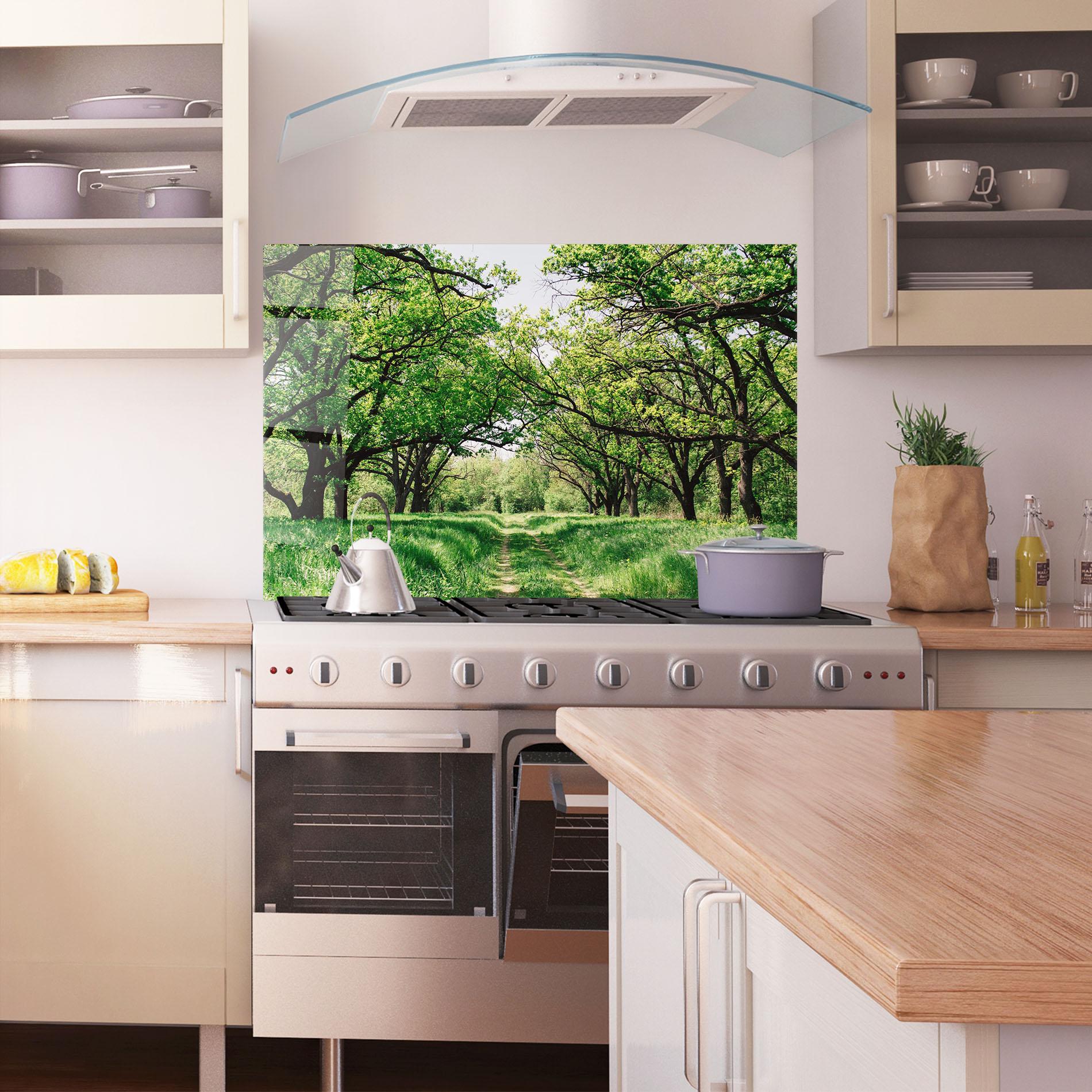 Küchenrückwand Glas Forest Green Path mockup 1