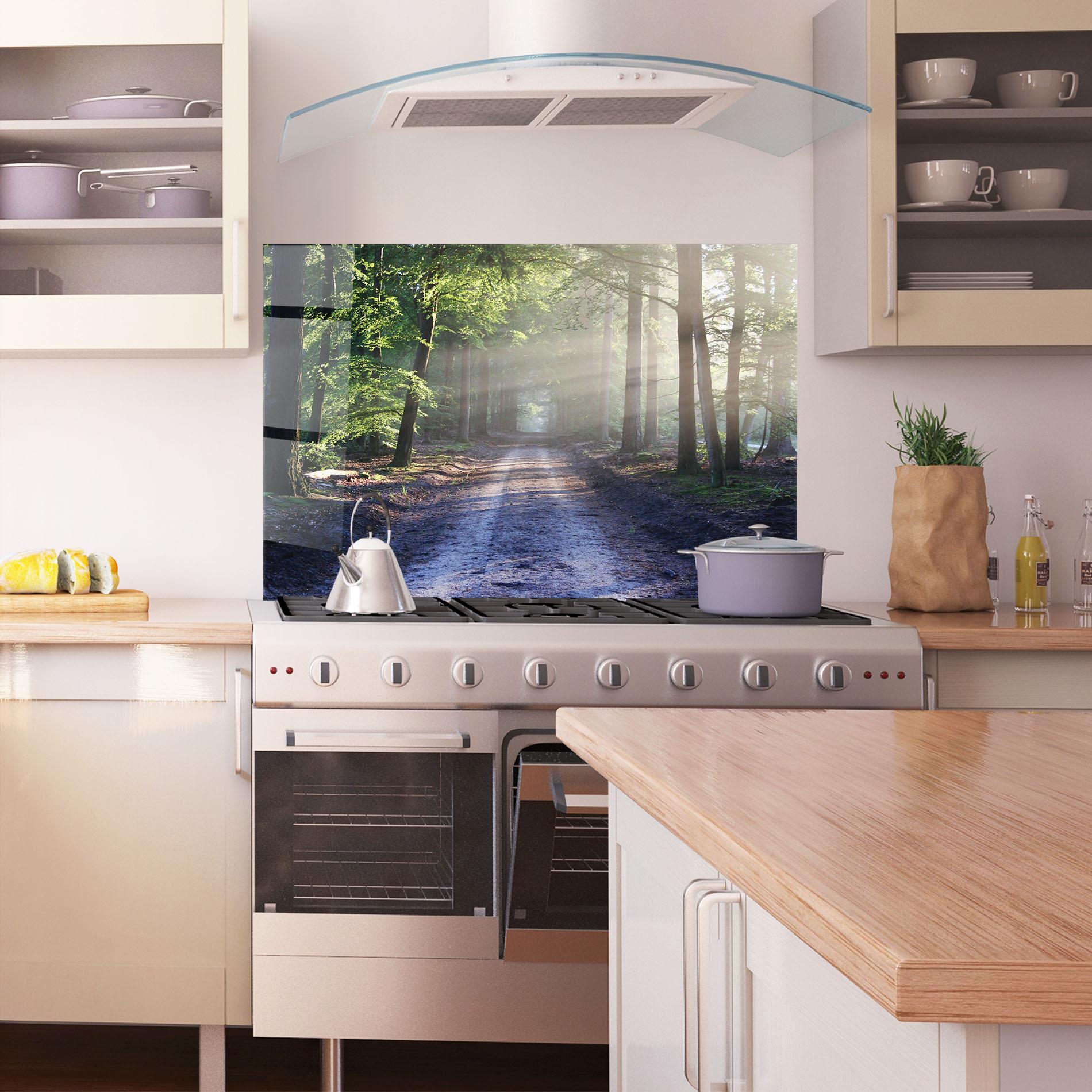 Küchenrückwand Glas Forest Road mockup 1