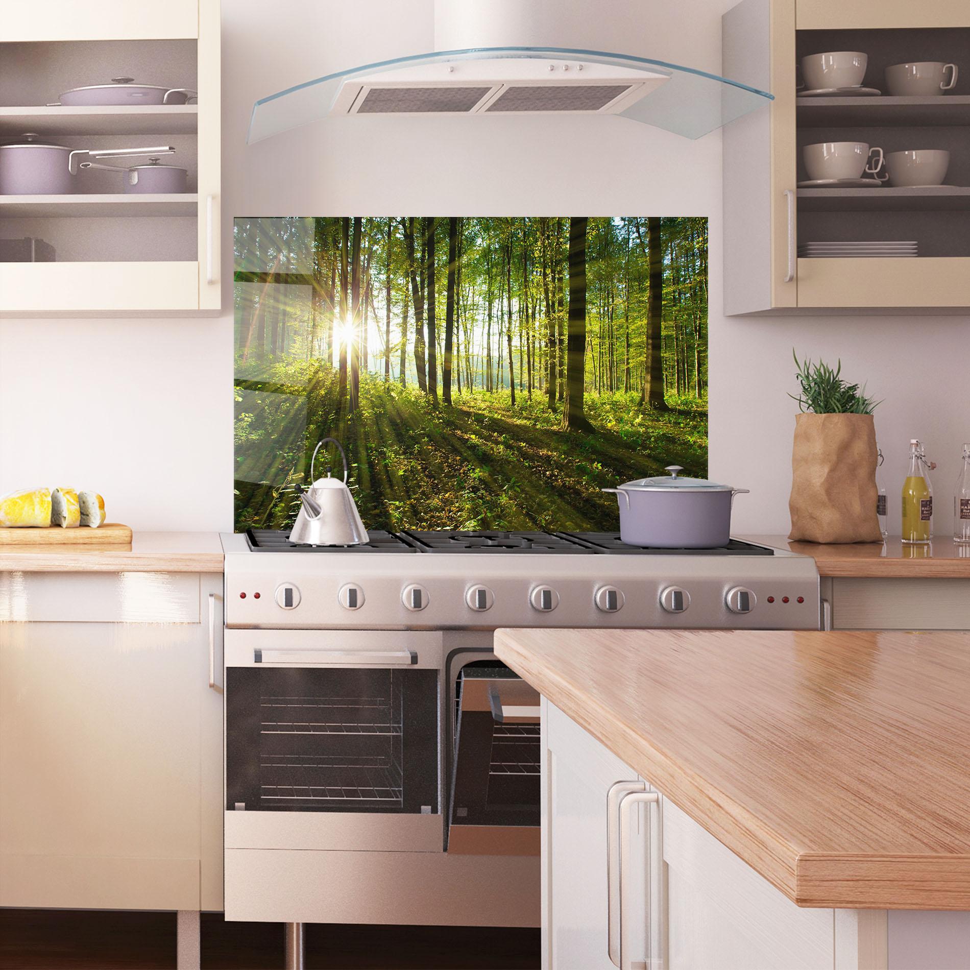 Küchenrückwand Glas Green Light Forest mockup 1