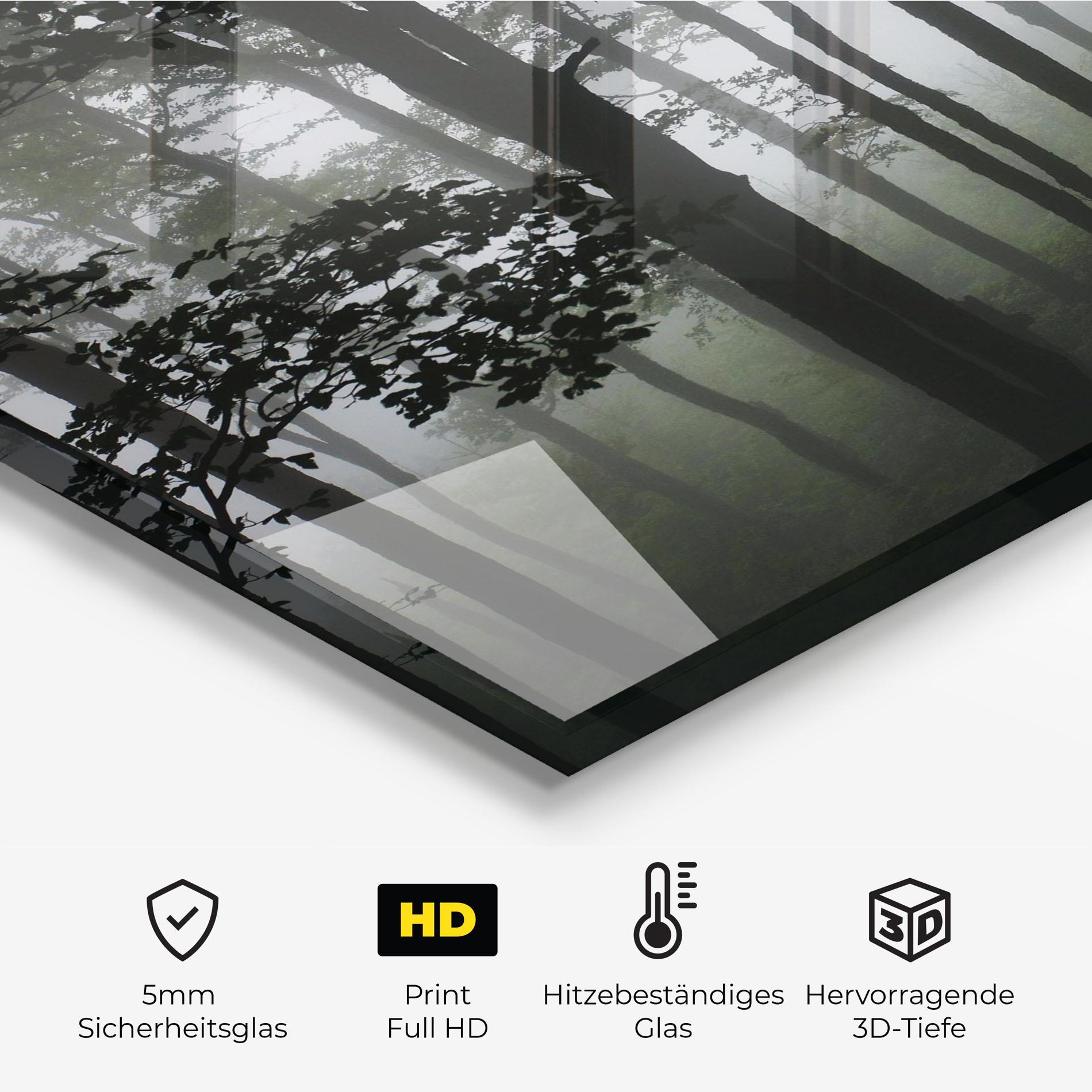 Küchenrückwand Glas Foggy Black Tree mockup 2