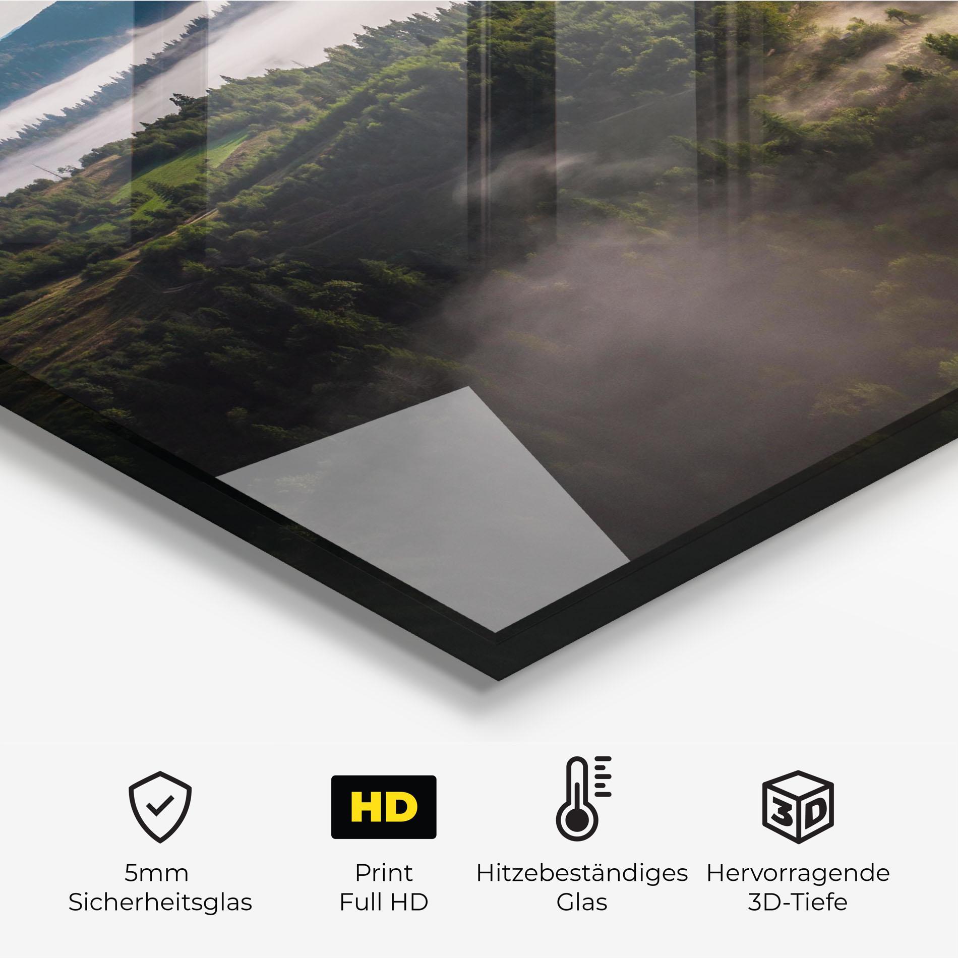 Küchenrückwand Glas Foggy Forest View mockup 2