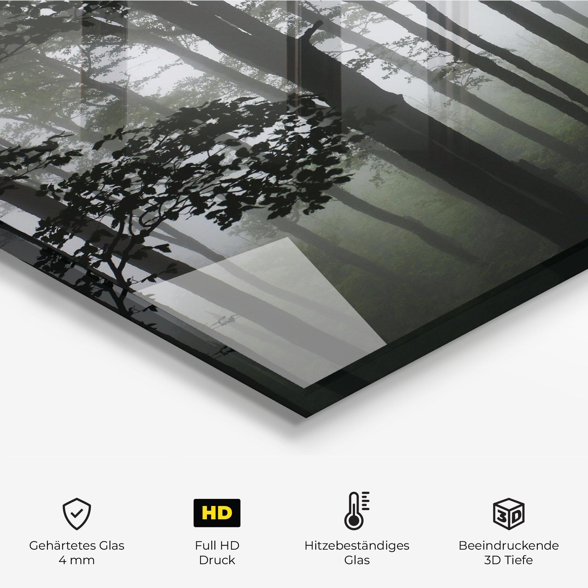 Küchenrückwand Glas Foggy Black Tree mockup 2