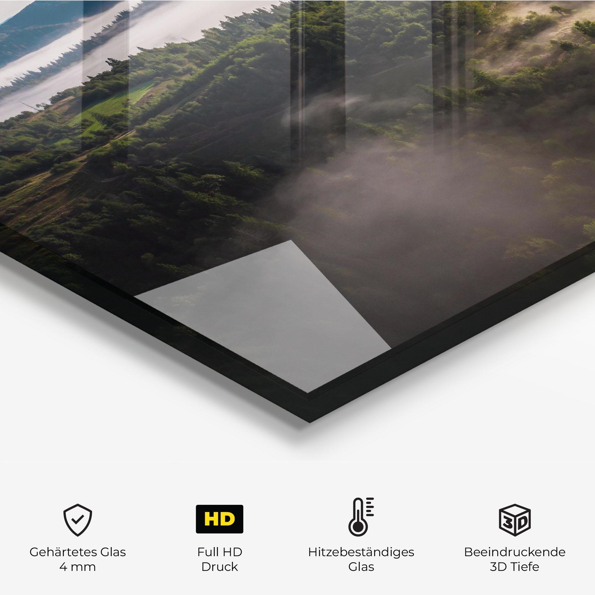 Küchenrückwand Glas Foggy Forest View mockup 2