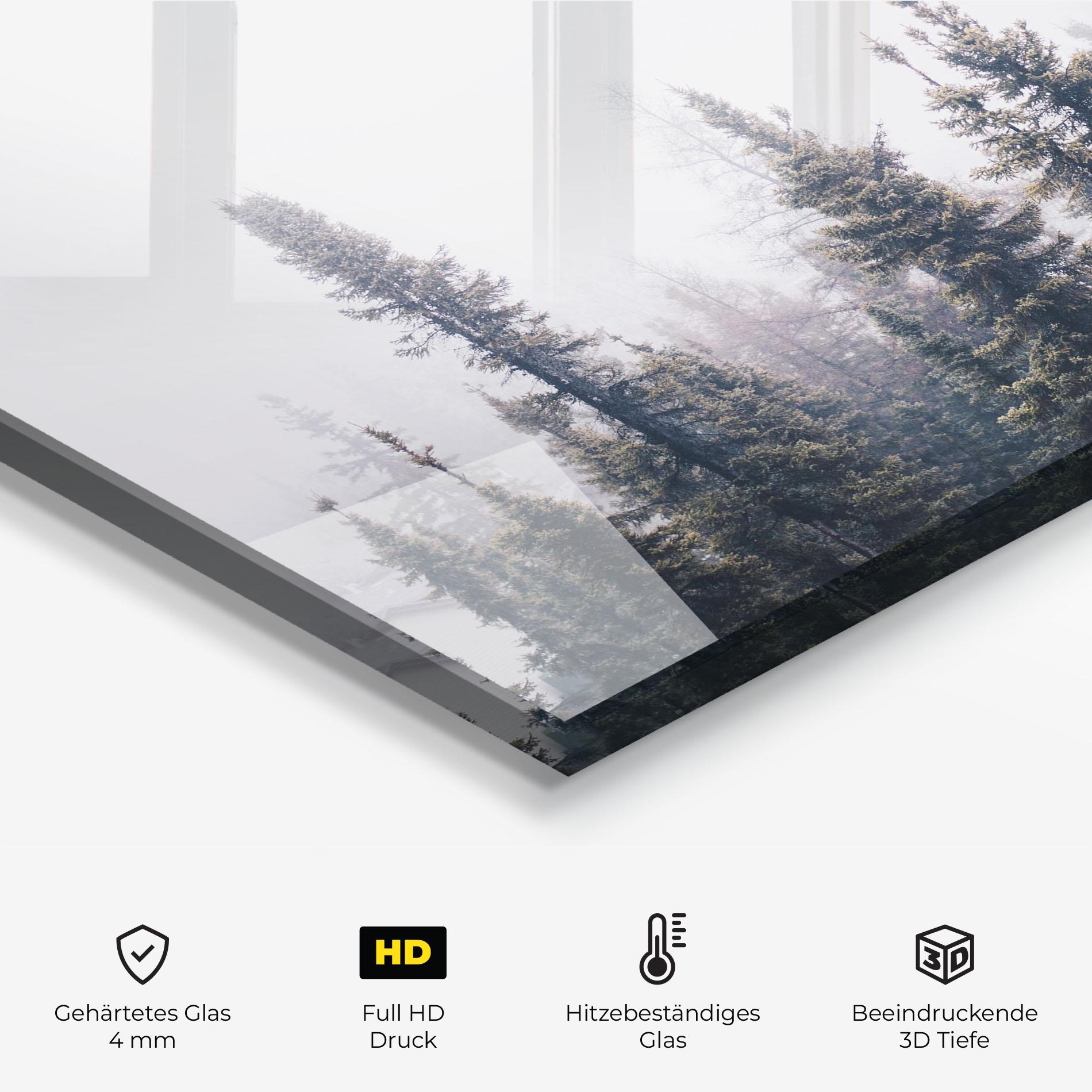 Küchenrückwand Glas Grey Foggy Trees mockup 2