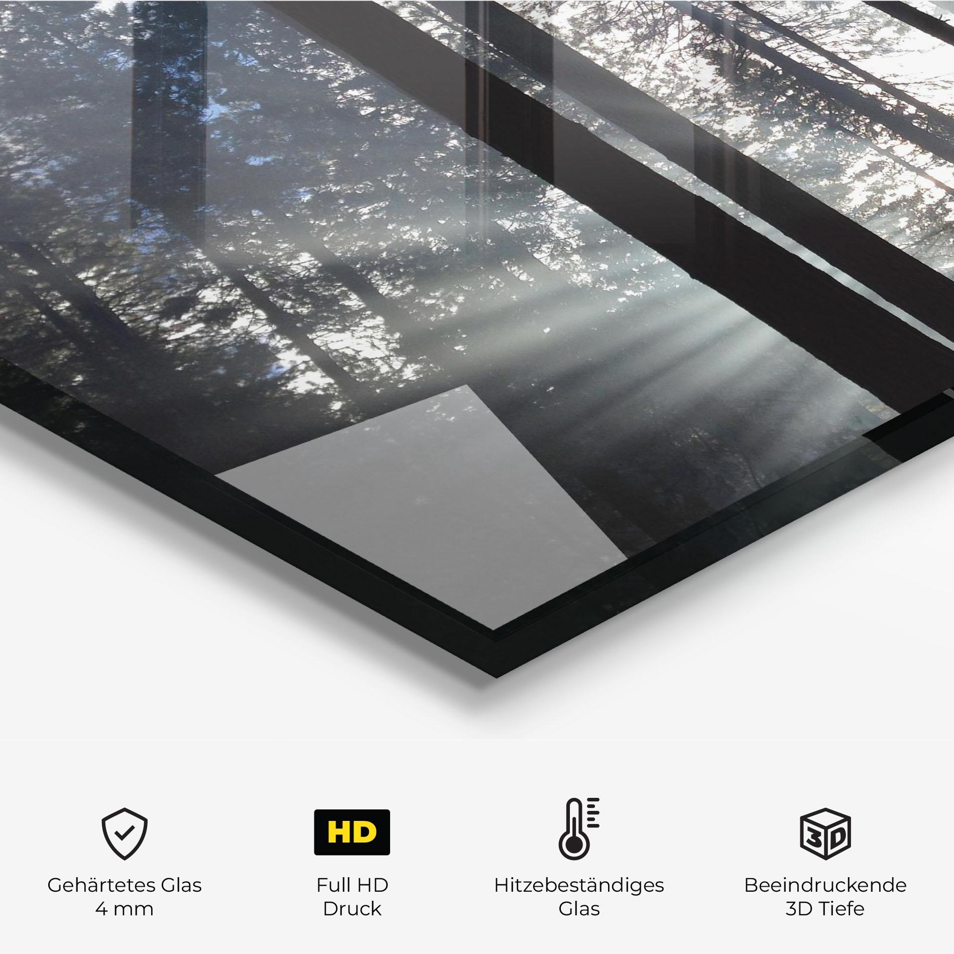 Küchenrückwand Glas Morning Light Forest mockup 2