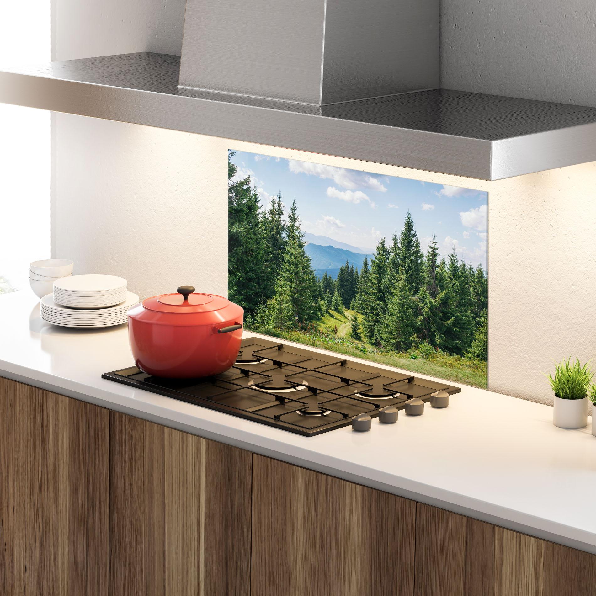Küchenrückwand Glas Carpathian Mountain mockup 4