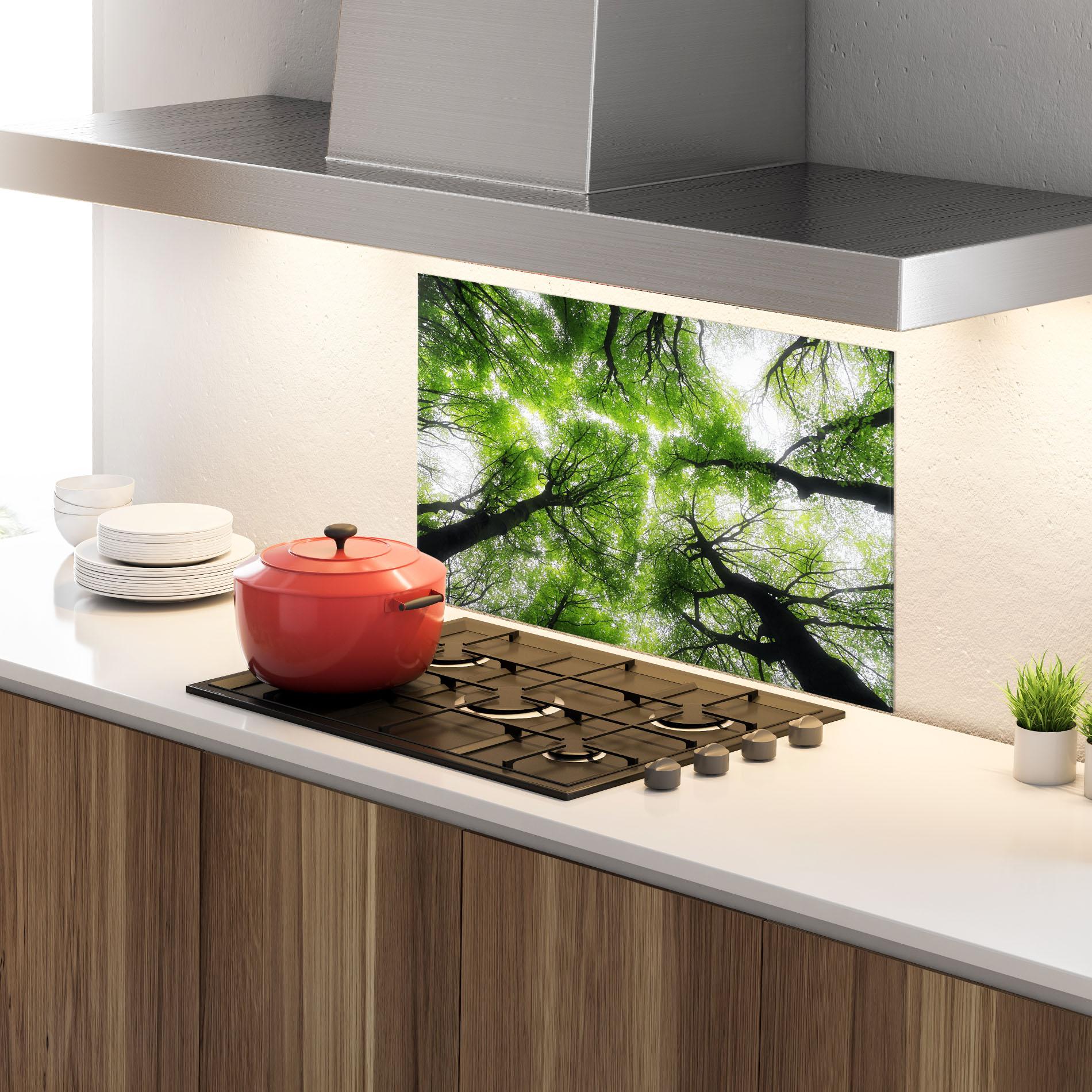 Küchenrückwand Glas Forest Green Tree mockup 4