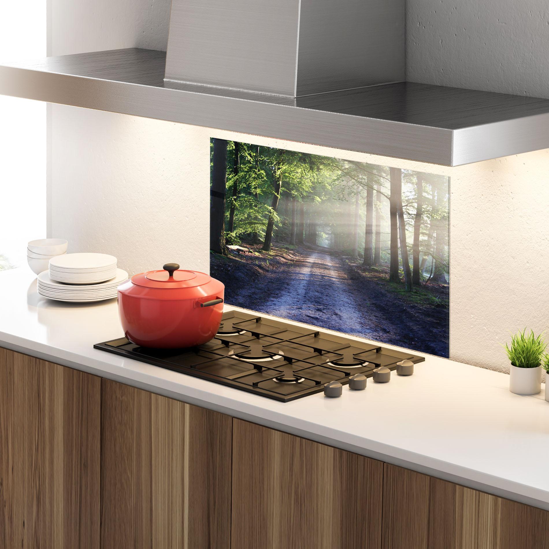 Küchenrückwand Glas Forest Road mockup 4