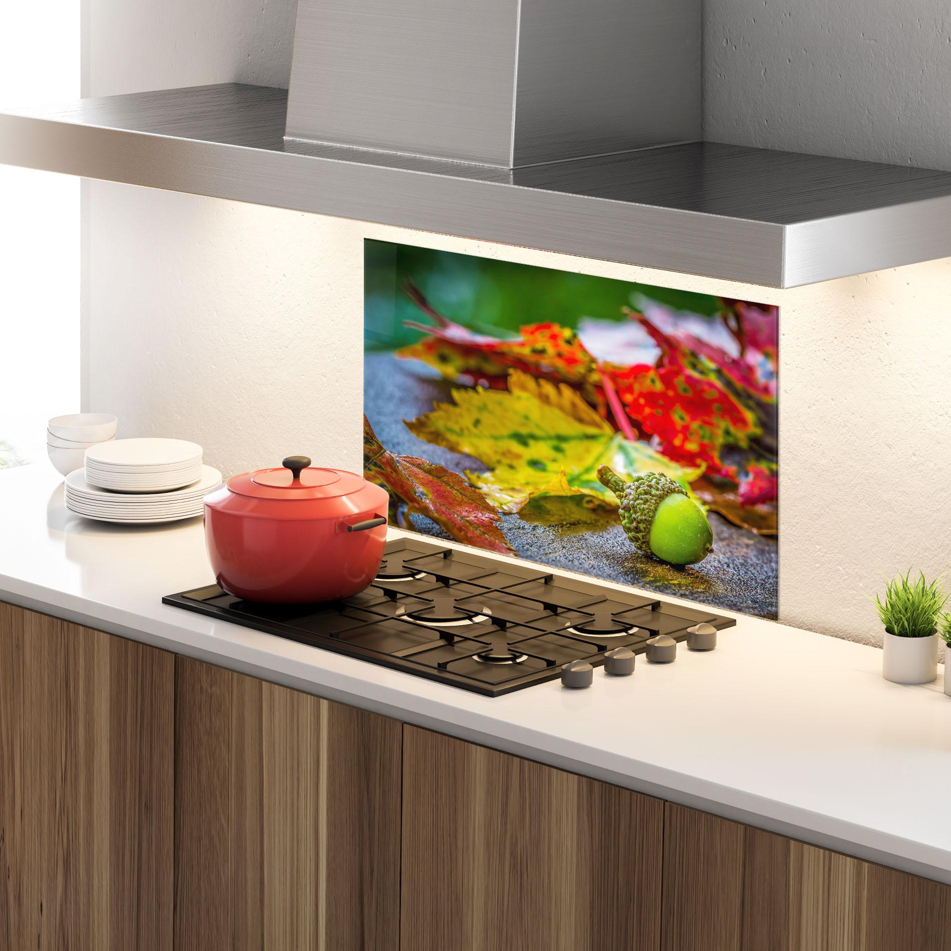 Küchenrückwand Glas Leaf Color Forest mockup 4