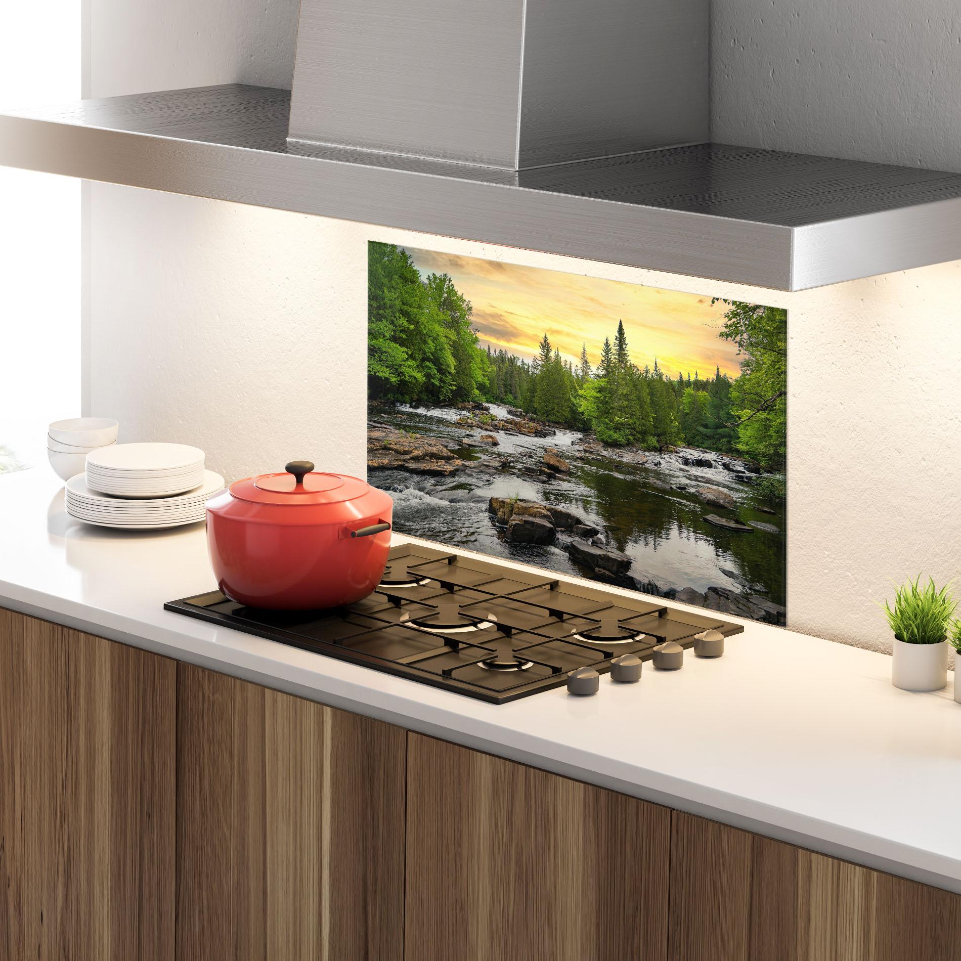 Küchenrückwand Glas Small River Forest mockup 4