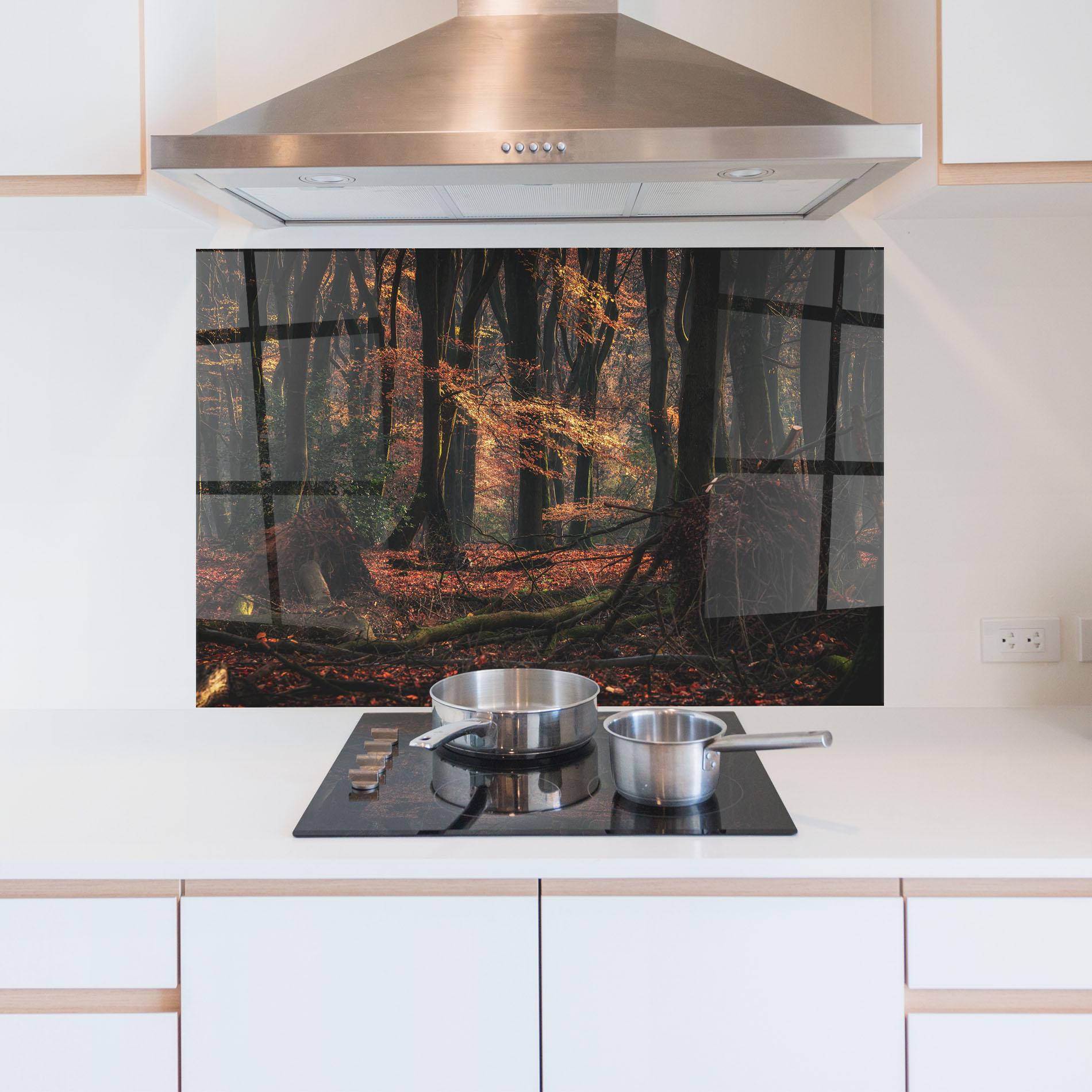 Küchenrückwand Glas Autumn Forest Trees mockup 5