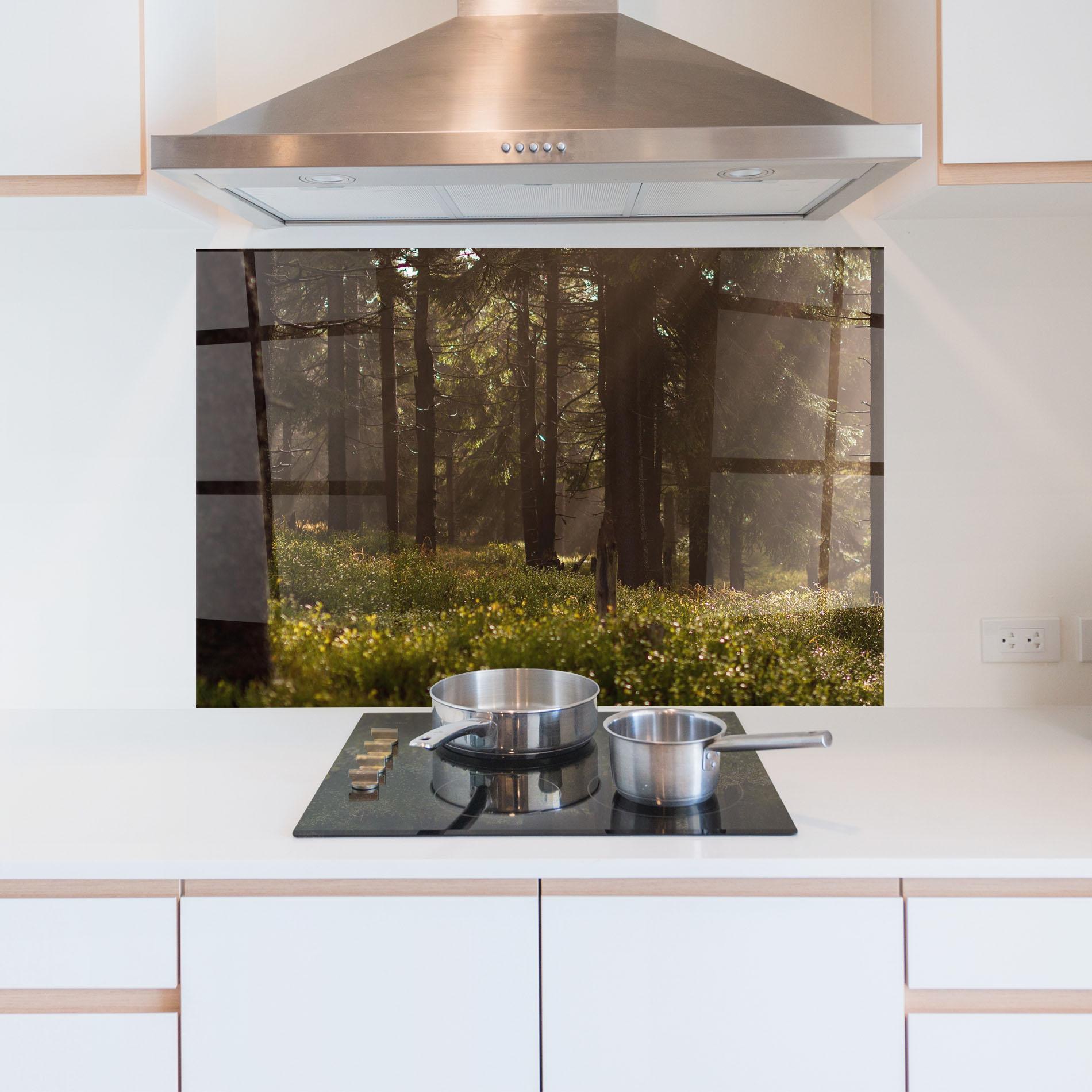 Küchenrückwand Glas Daylight Forest mockup 5