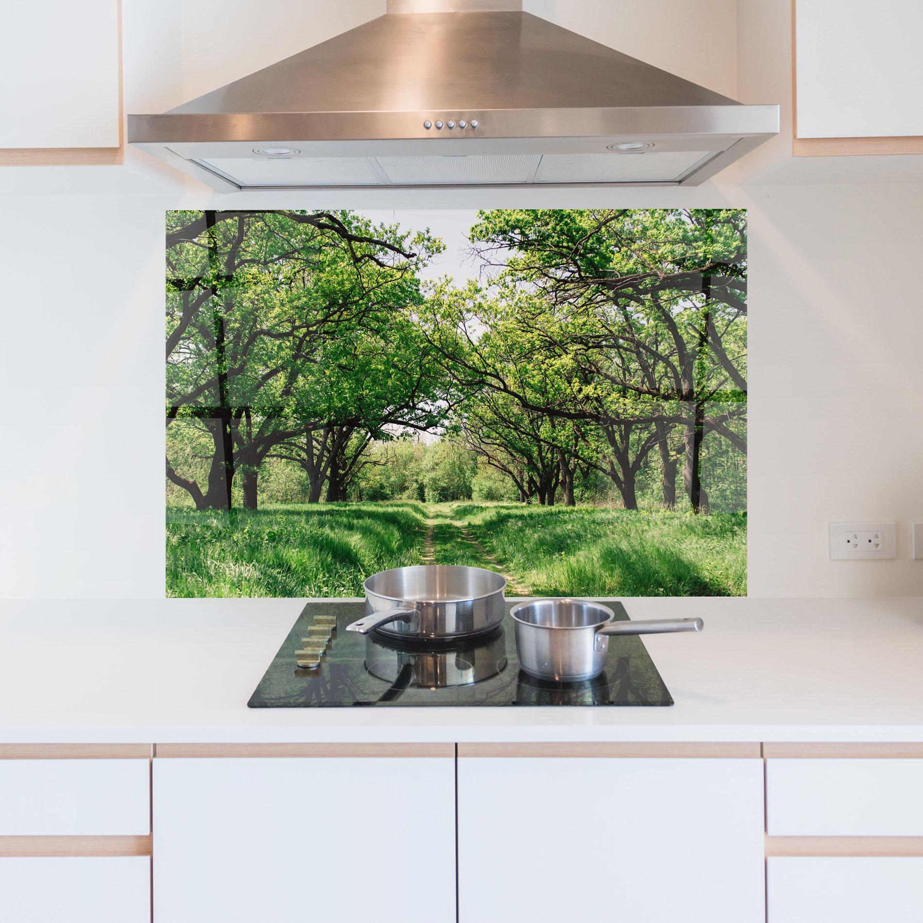 Küchenrückwand Glas Forest Green Path mockup 5