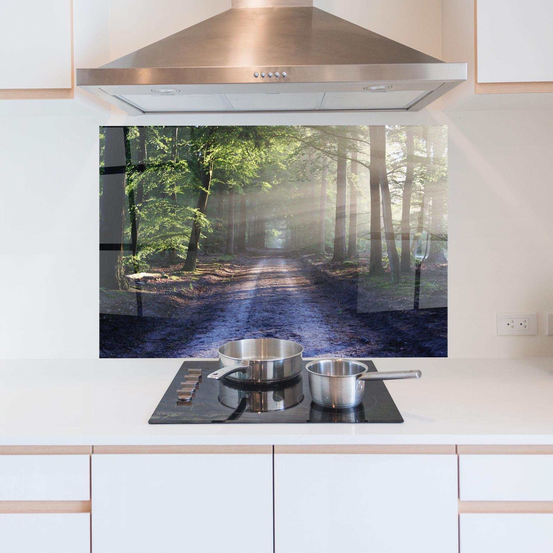 Küchenrückwand Glas Forest Road mockup 5