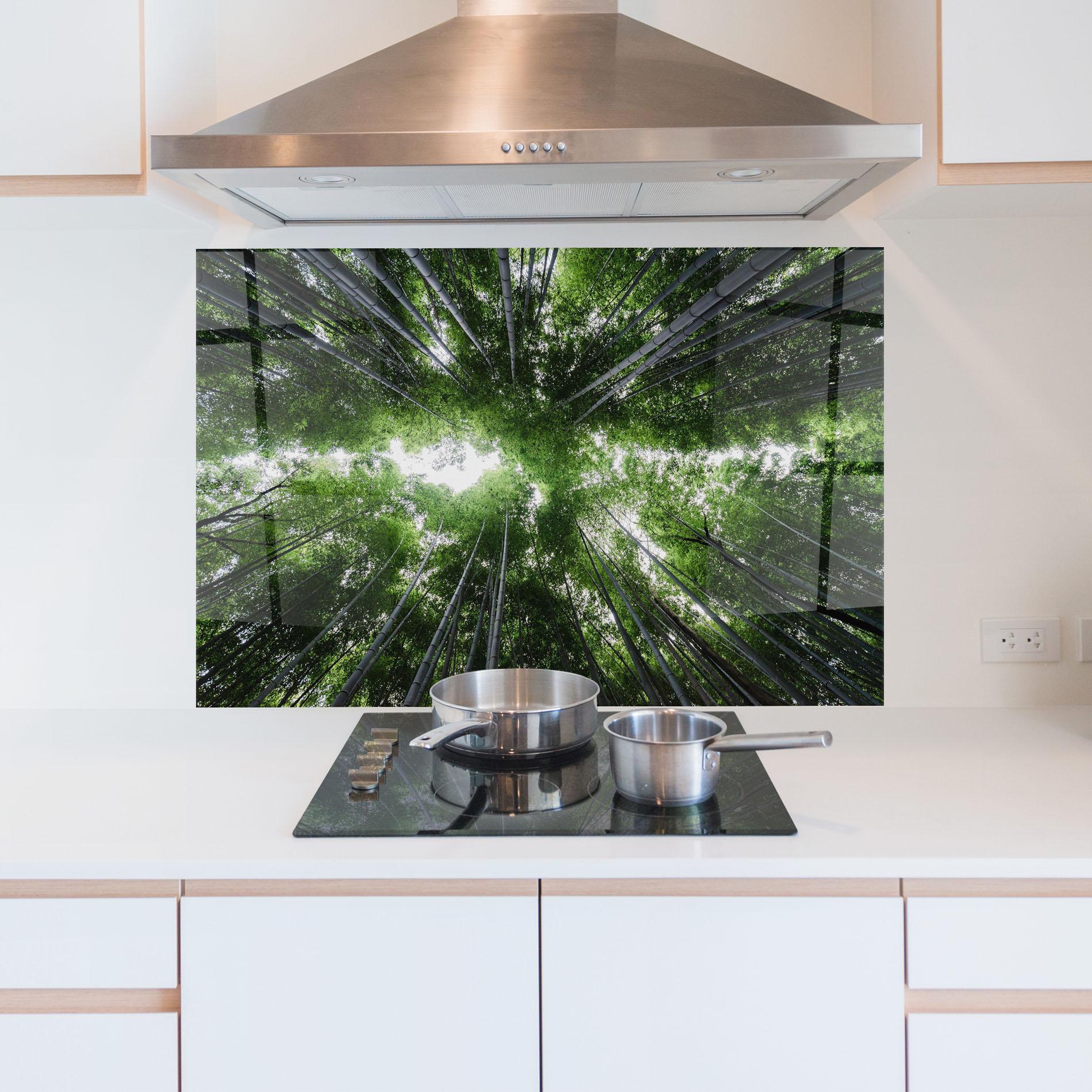 Küchenrückwand Glas Green Trees Forest mockup 5