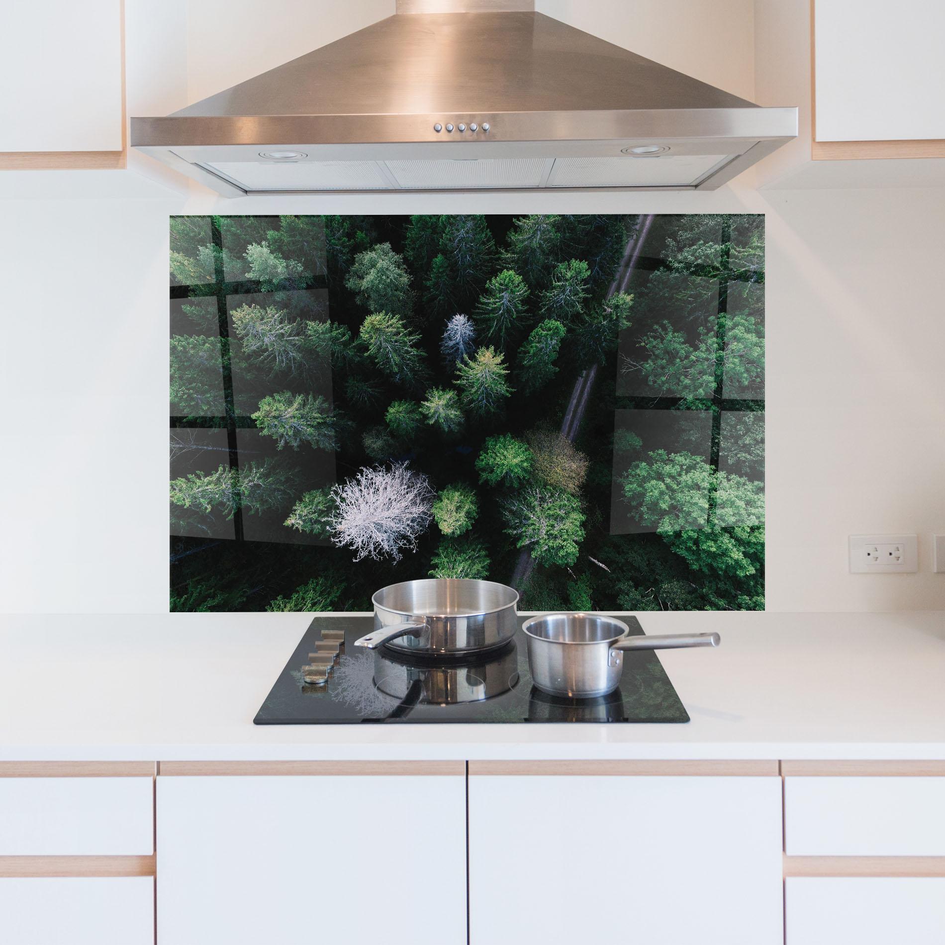 Küchenrückwand Glas Green Trees Road mockup 5
