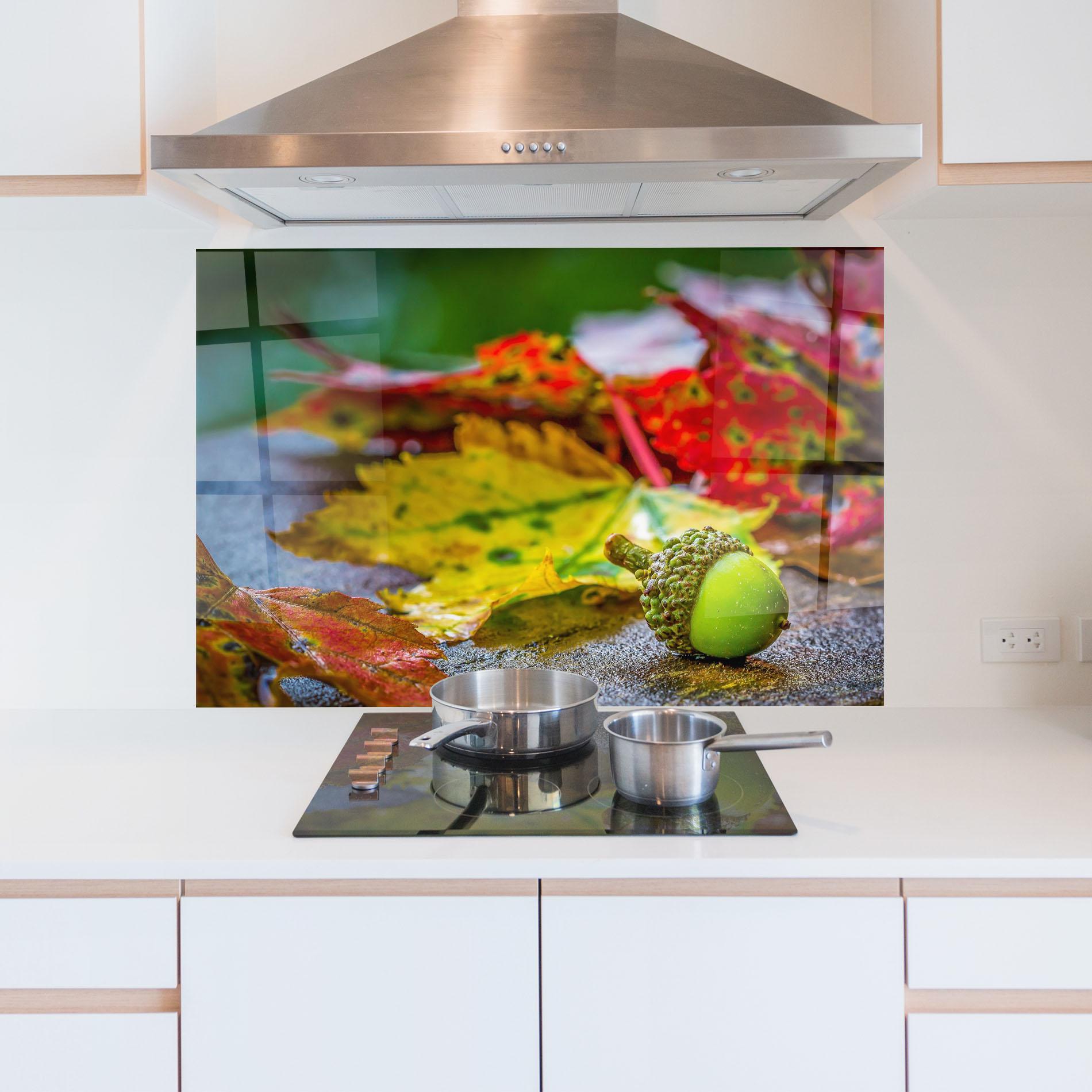 Küchenrückwand Glas Leaf Color Forest mockup 5