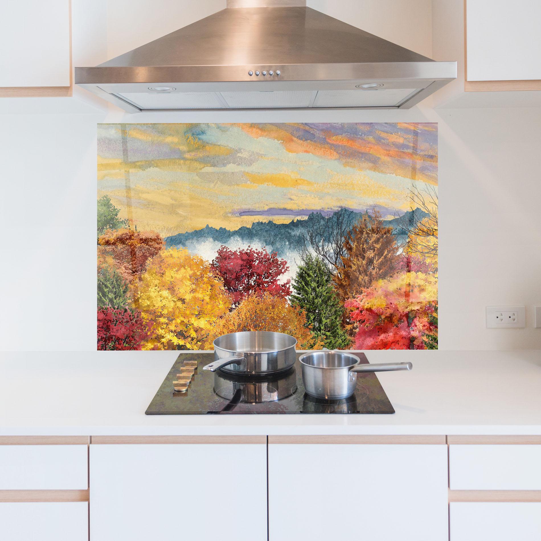 Küchenrückwand Glas Mix Color Trees mockup 5