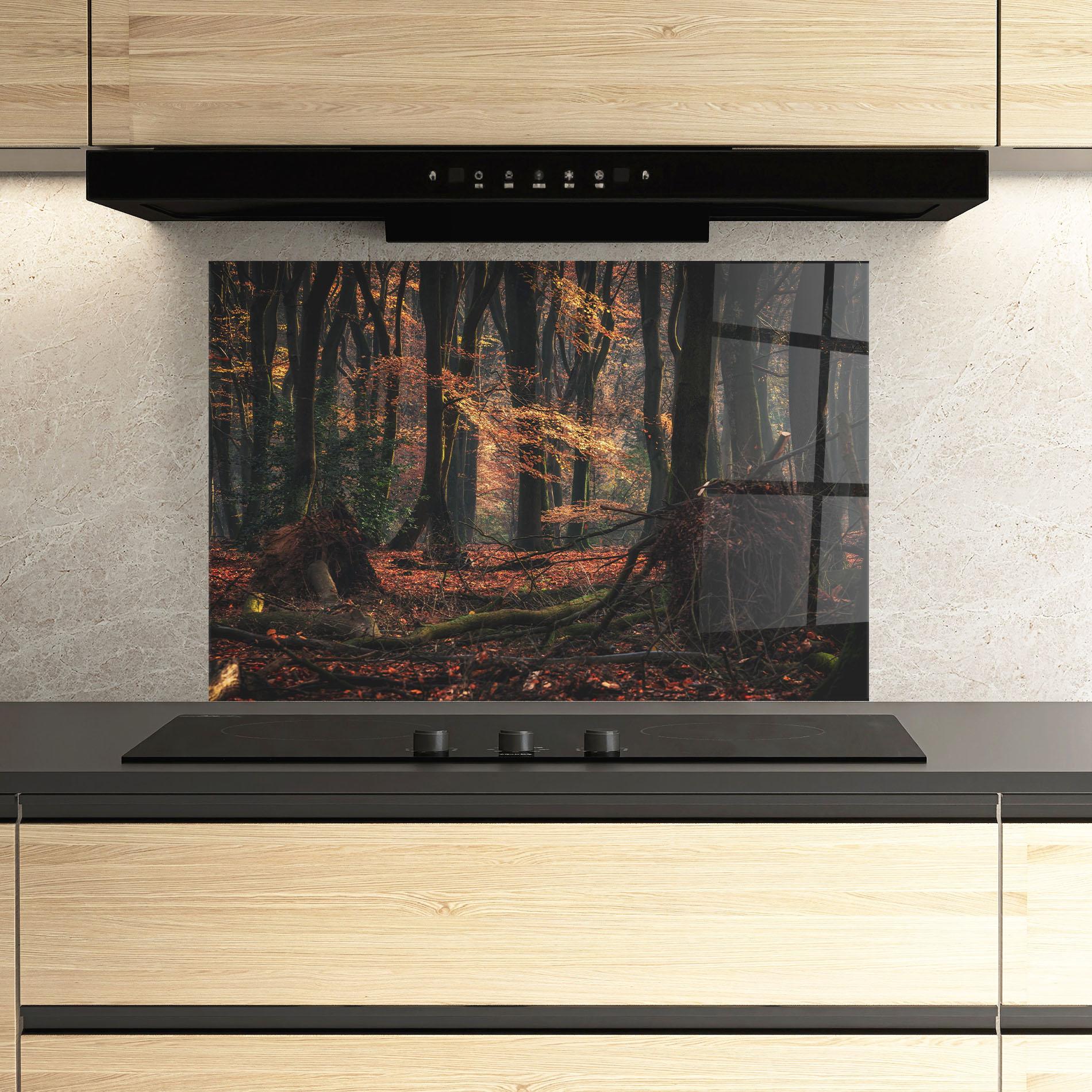 Küchenrückwand Glas Autumn Forest Trees mockup 3