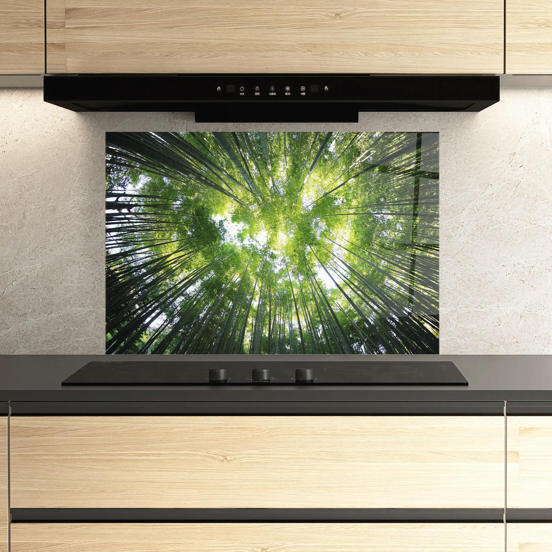 Küchenrückwand Glas Big Trees Morning mockup 3