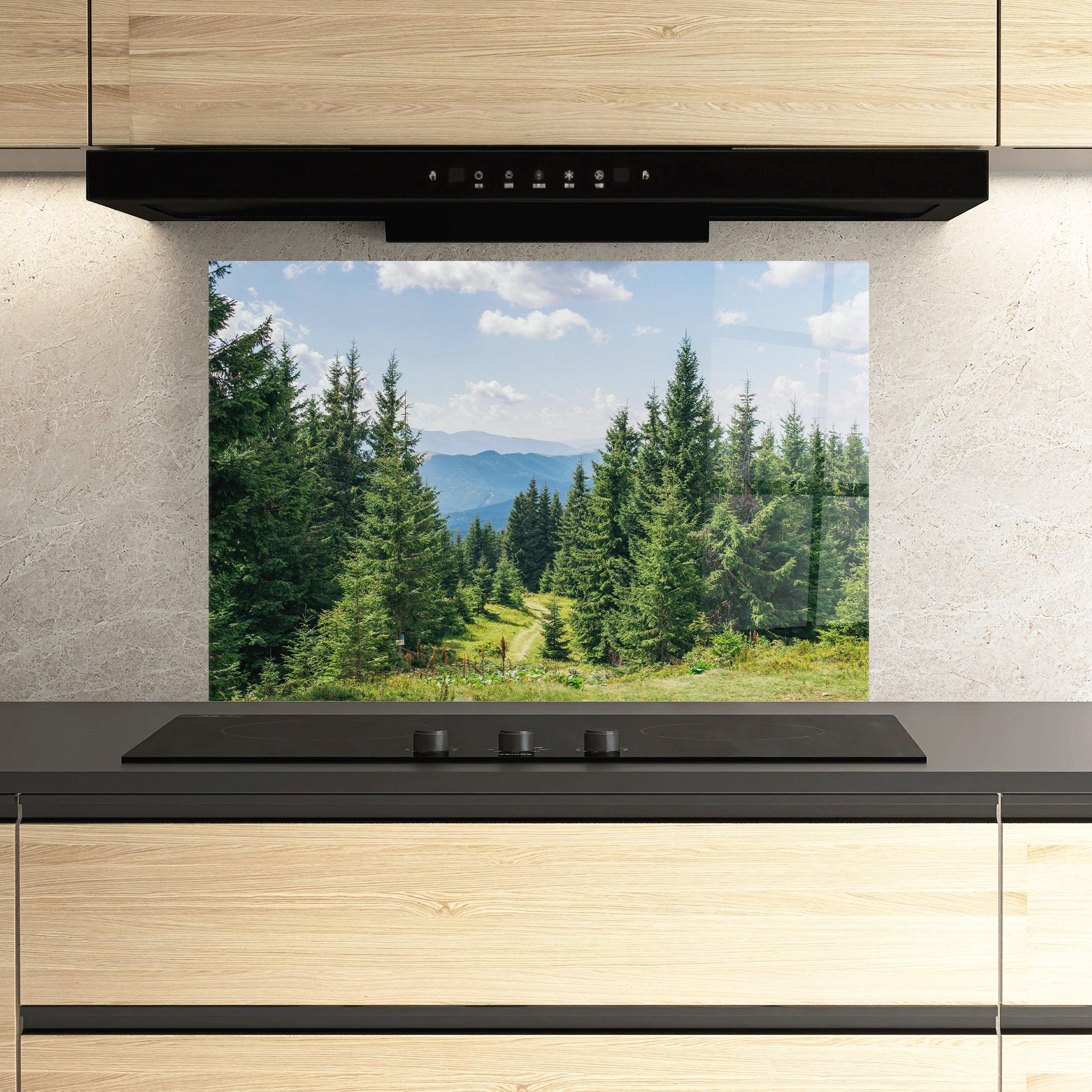 Küchenrückwand Glas Carpathian Mountain mockup 3