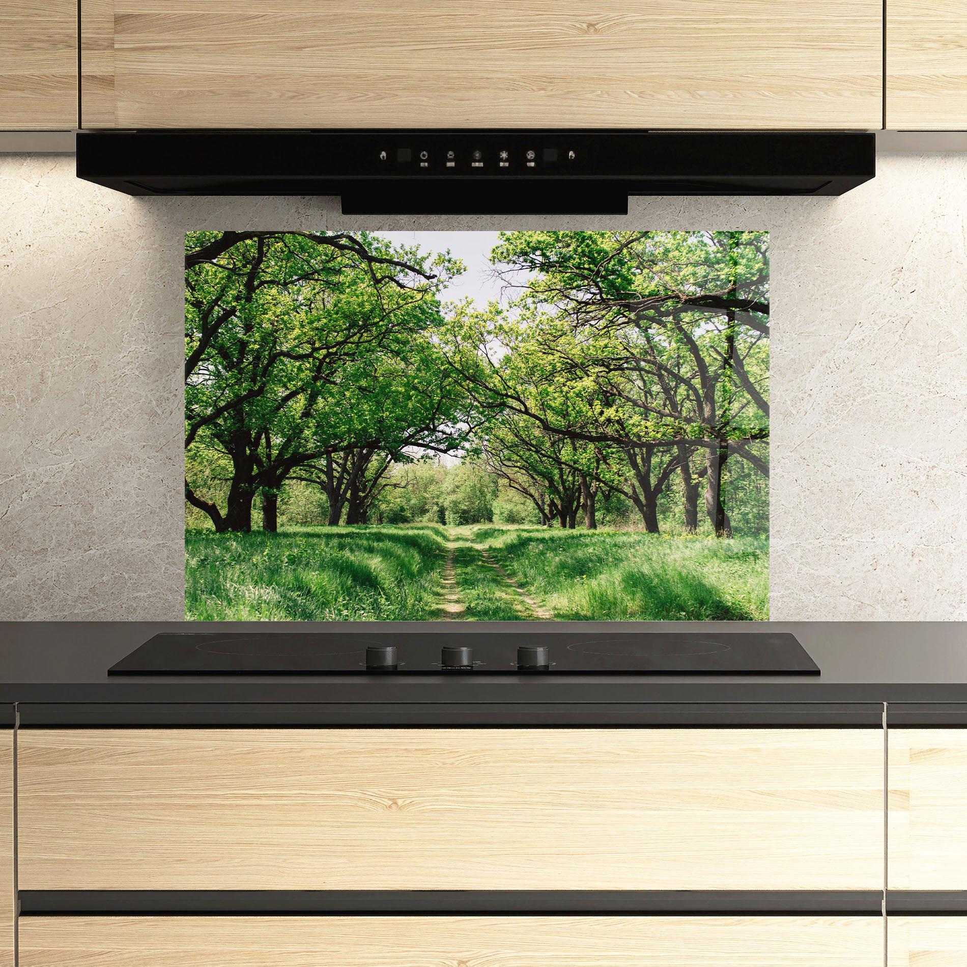 Küchenrückwand Glas Forest Green Path mockup 3