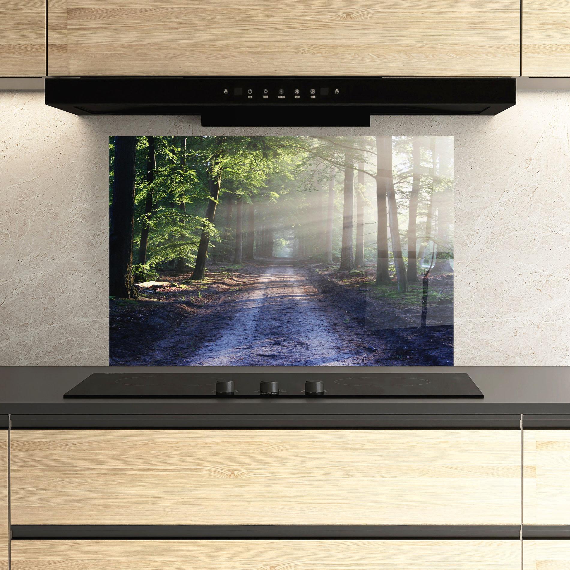 Küchenrückwand Glas Forest Road mockup 3