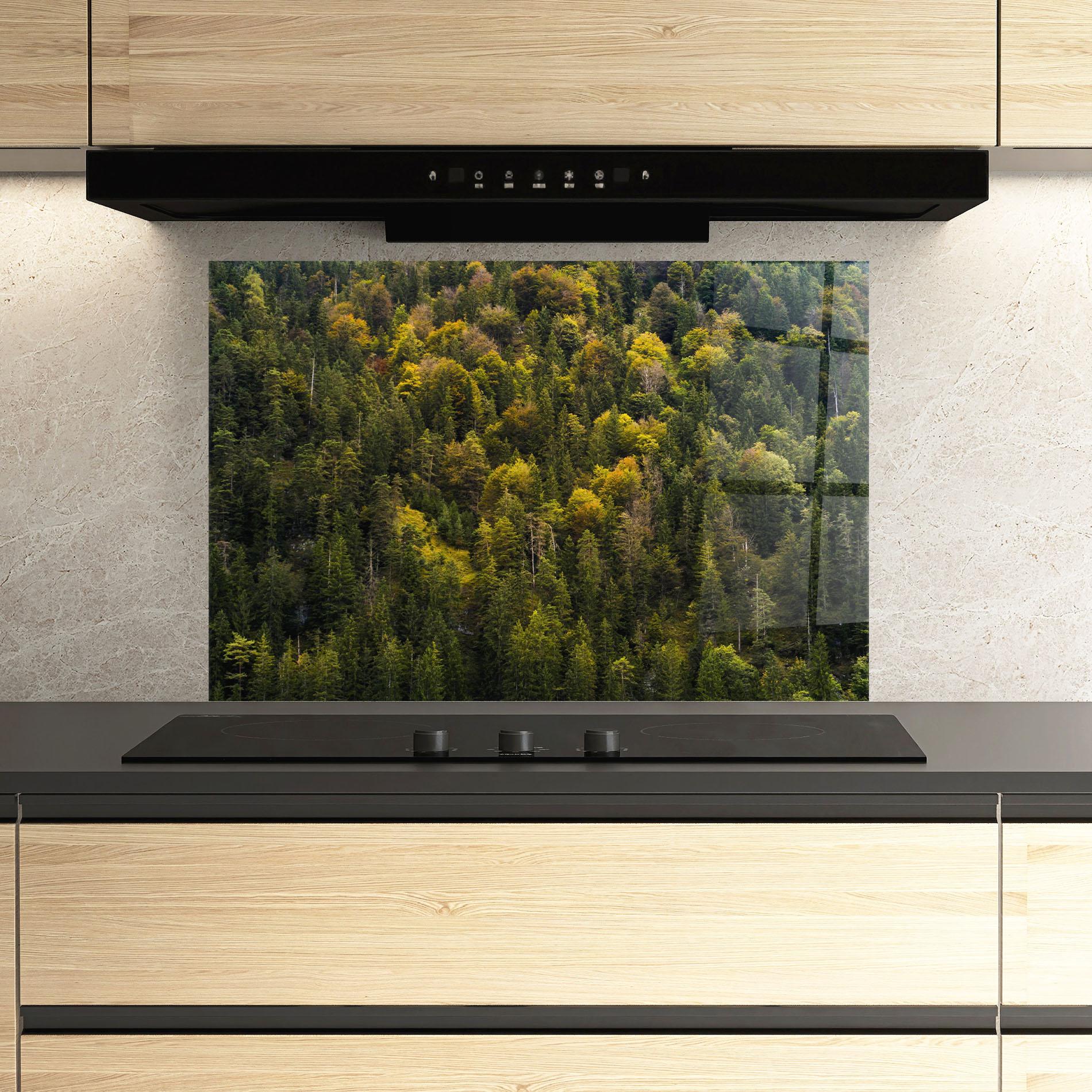 Küchenrückwand Glas Green Shade Tree mockup 3